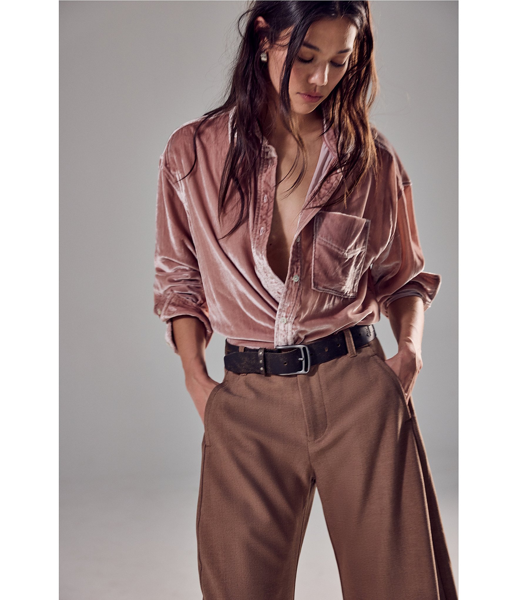 Free People Spotlight Pinstripe Pattern Barrel Leg Trouser Pants