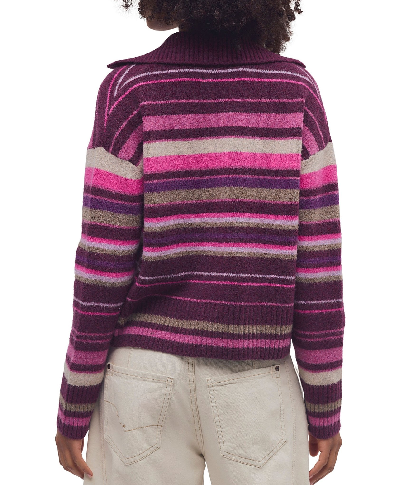 Free People Trading Up Striped Collared Long Sleeve Polo Sweater