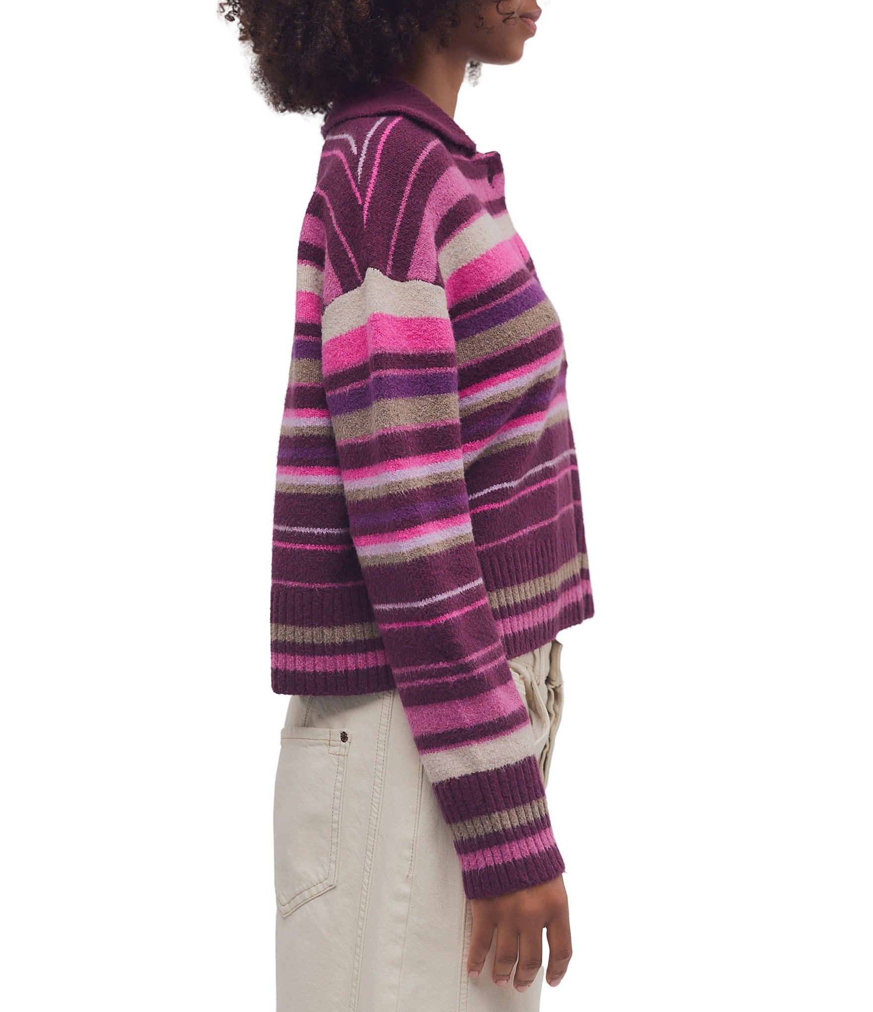 Free People Trading Up Striped Collared Long Sleeve Polo Sweater