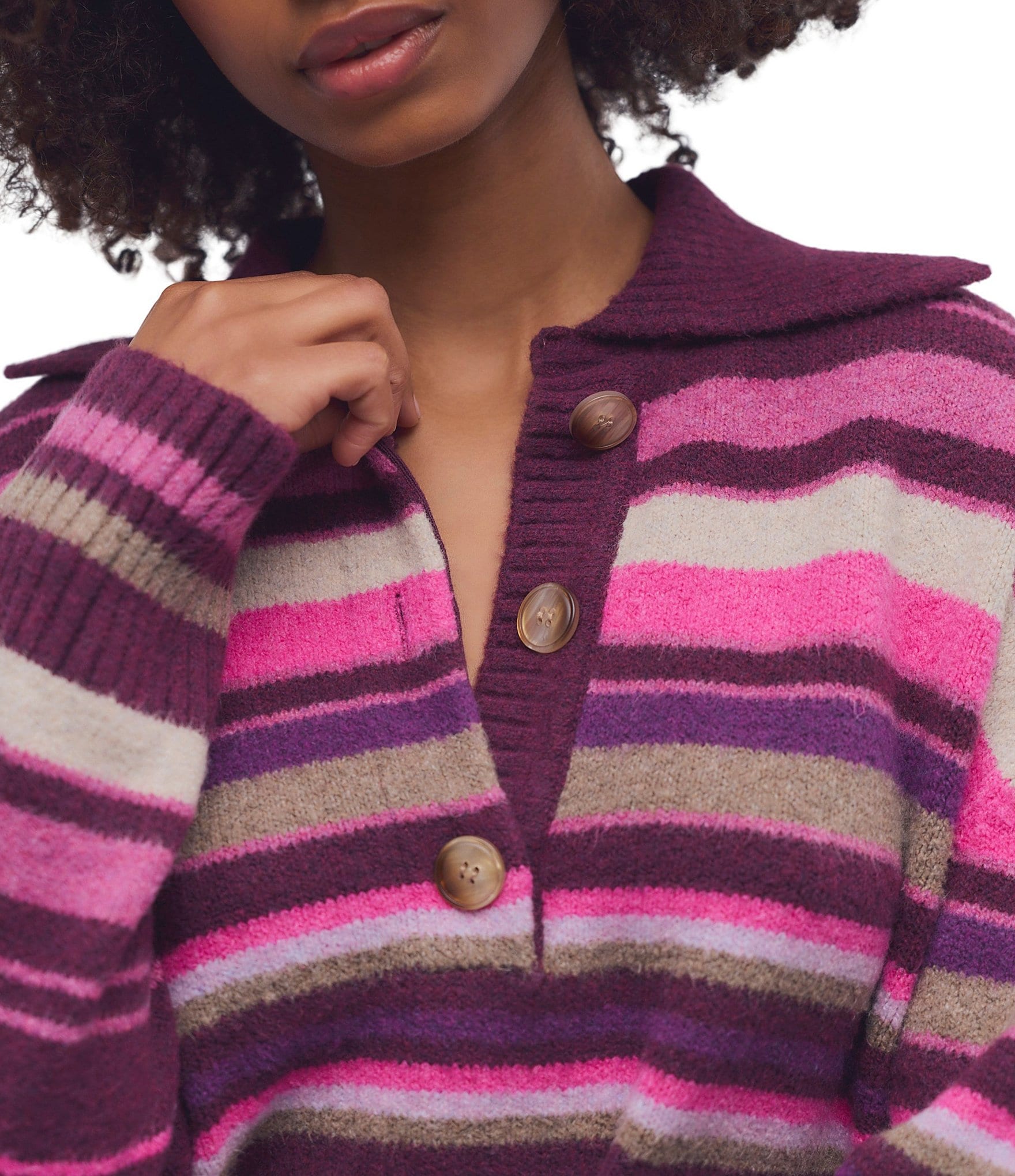 Free People Trading Up Striped Collared Long Sleeve Polo Sweater