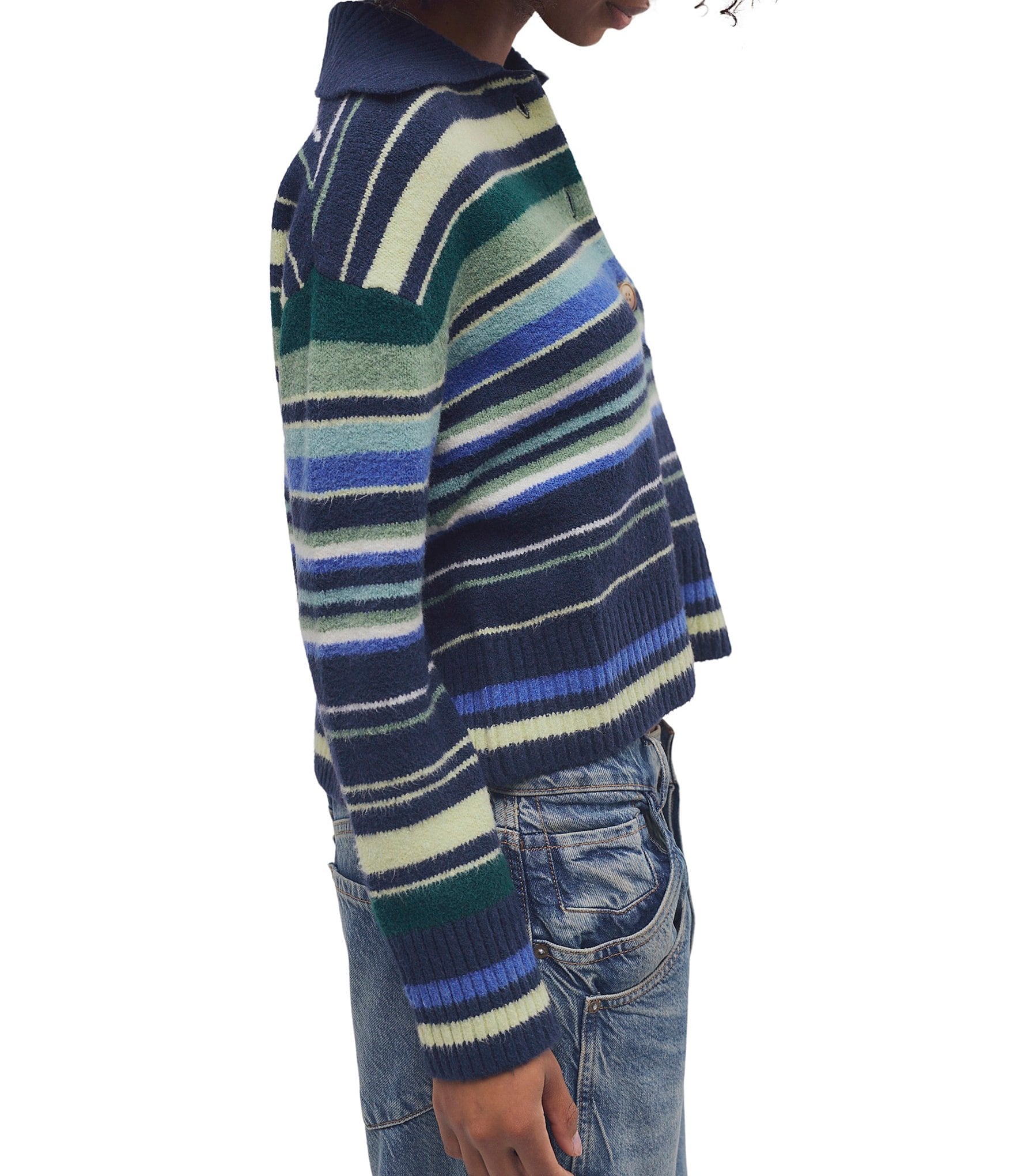 Free People Trading Up Striped Collared Long Sleeve Polo Sweater