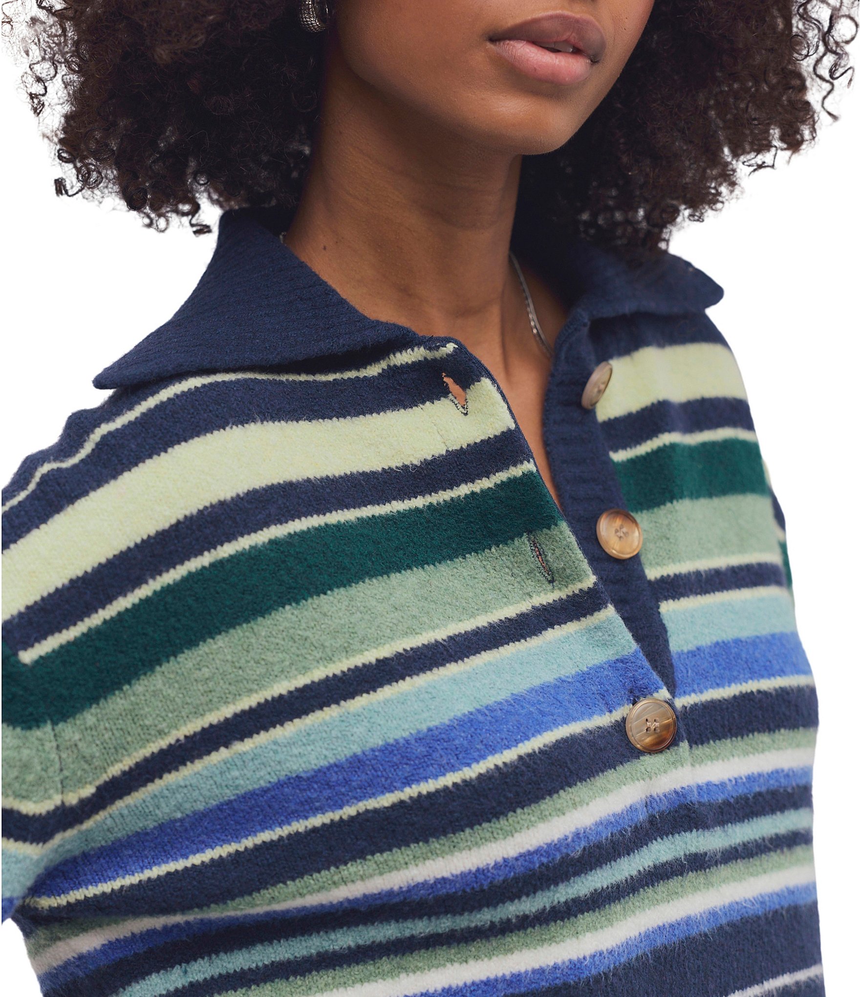 Free People Trading Up Striped Collared Long Sleeve Polo Sweater