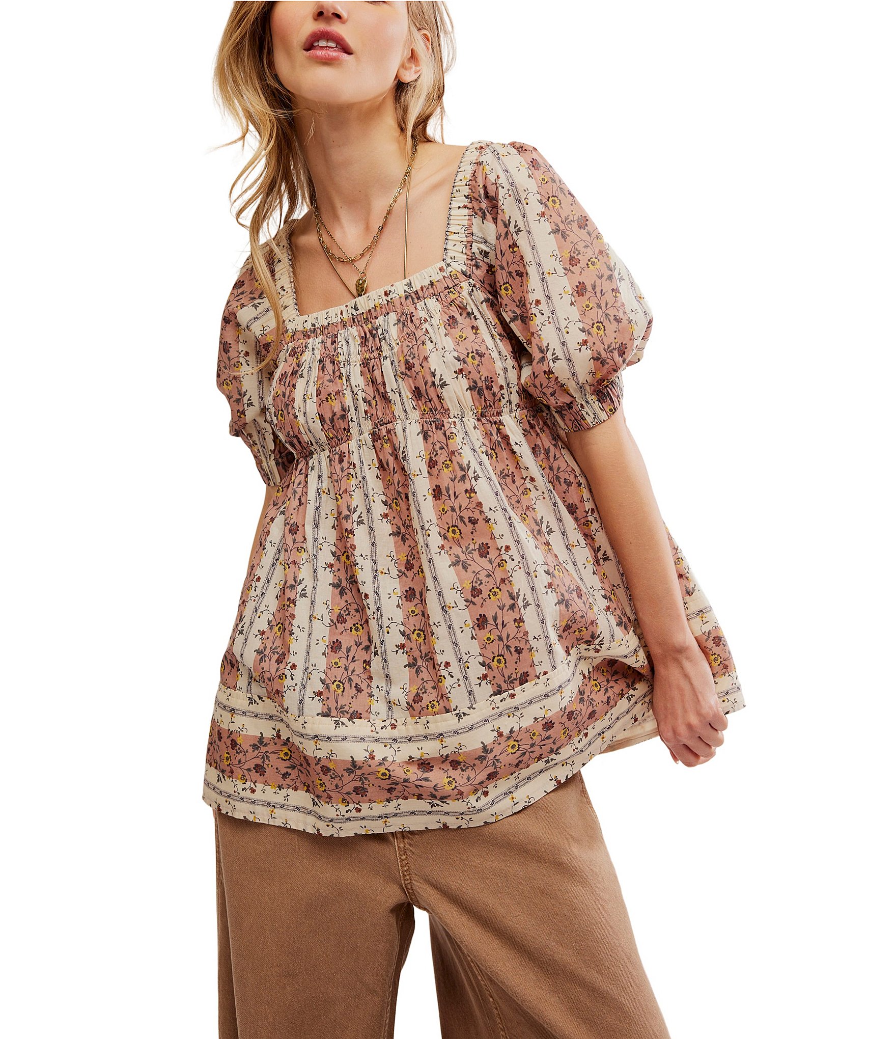 Free People Vintage Lover Floral Print Square Neck Short