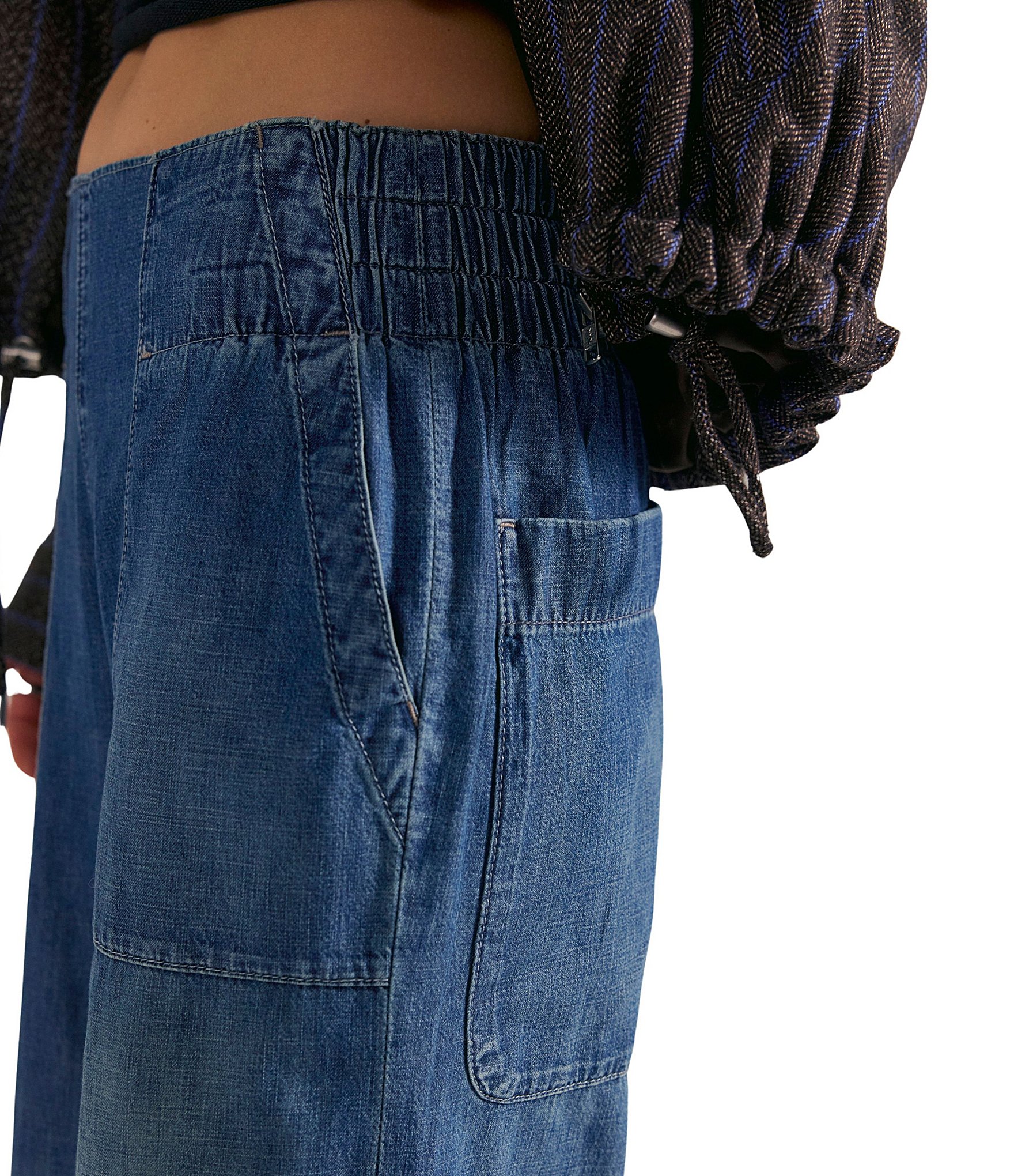 Free People We The Free Breezy Wide Leg Pull-On Denim Jeans