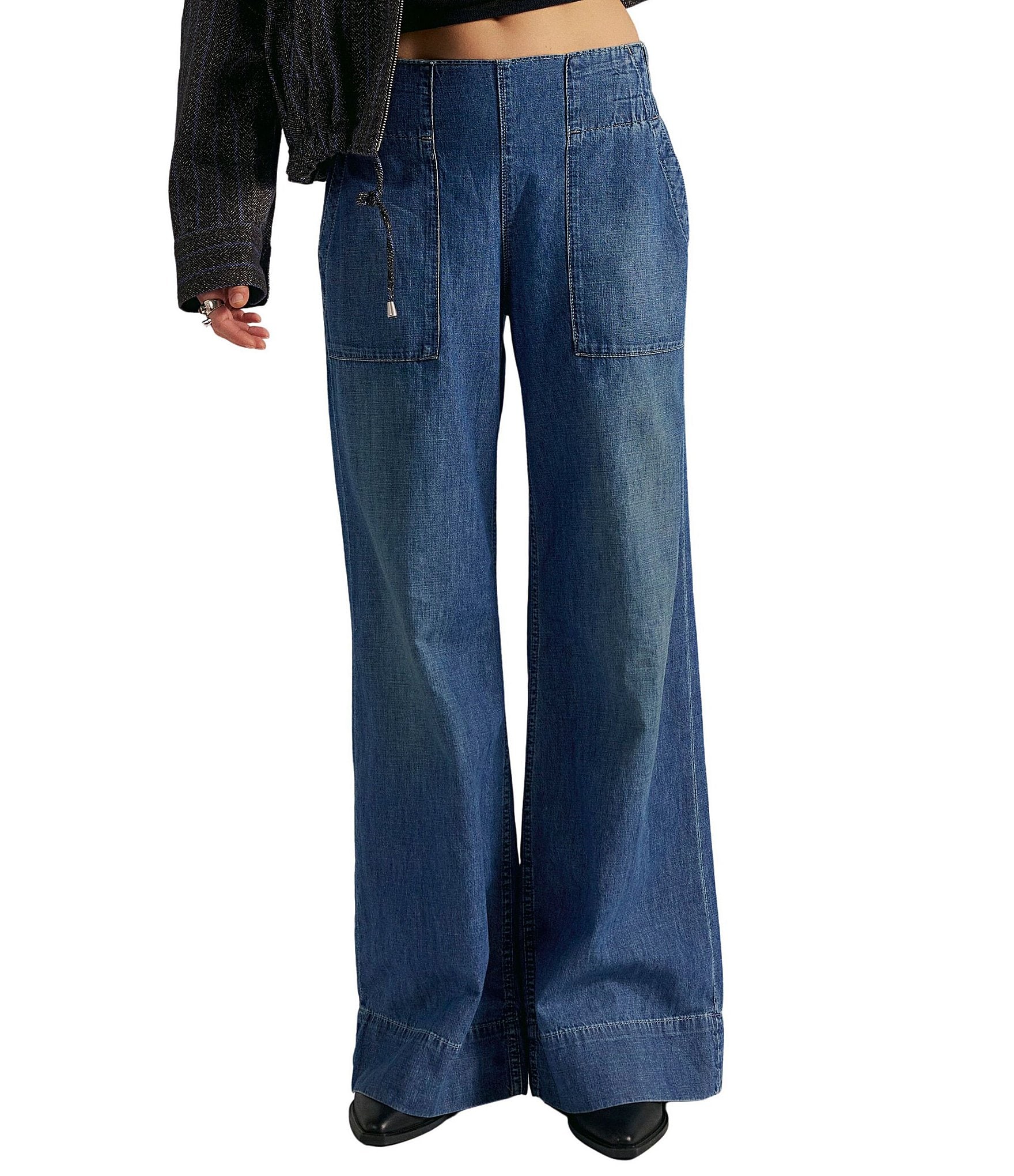 Free People We The Free Breezy Wide Leg Pull-On Denim Jeans