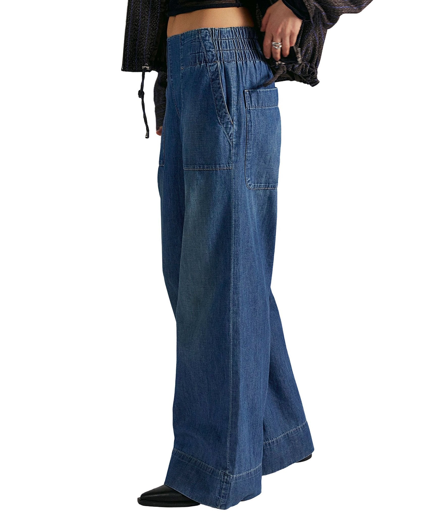 Free People We The Free Breezy Wide Leg Pull-On Denim Jeans