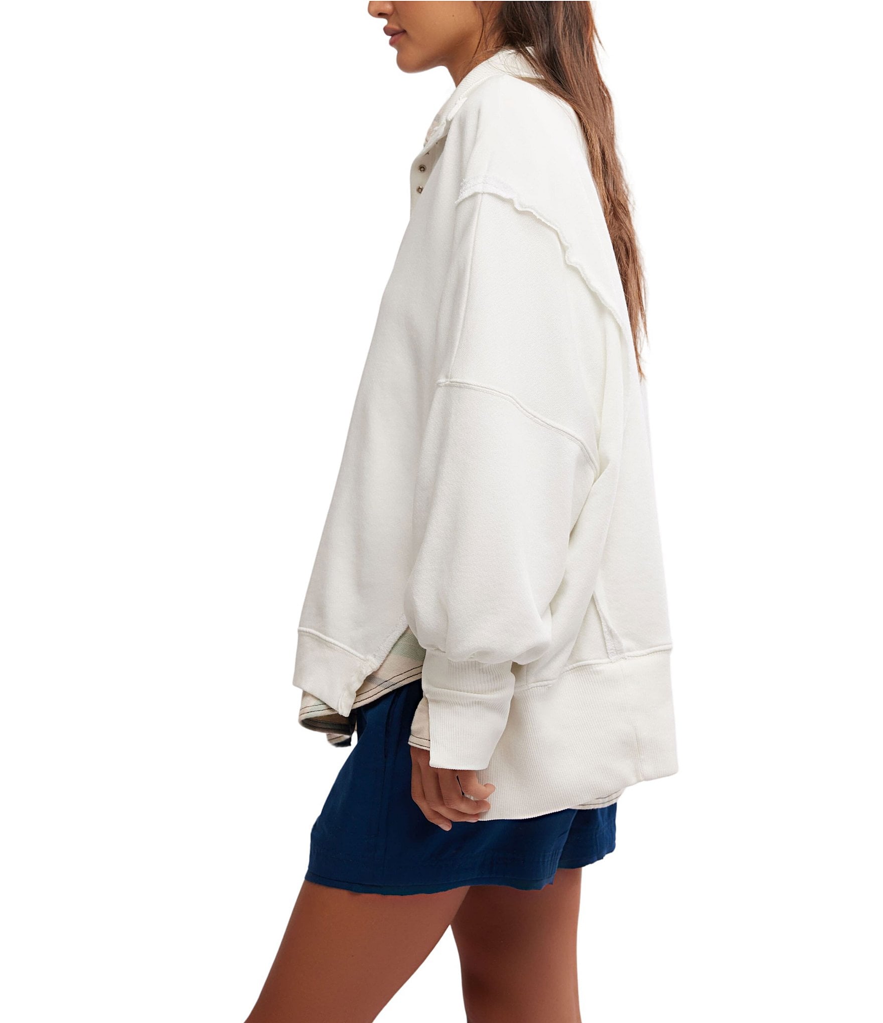 Free People We The Free Camden Henley Collar Neck Long Sleeve Sweatshirt
