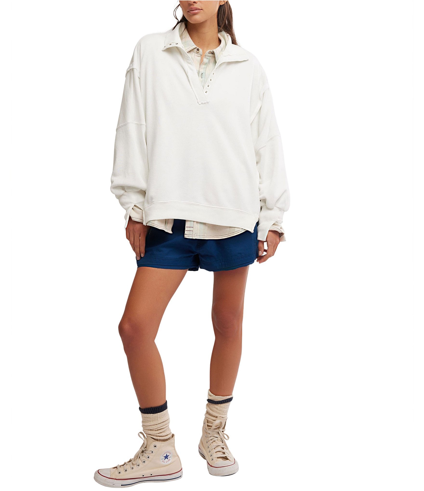 Free People We The Free Camden Henley Collar Neck Long Sleeve Sweatshirt