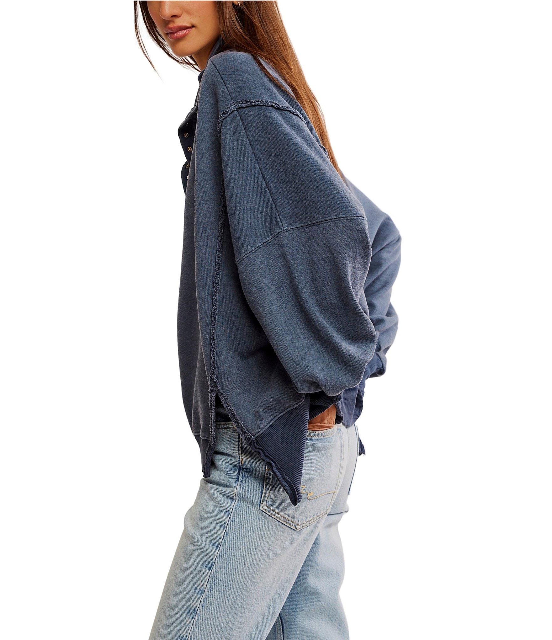 Free People We The Free Camden Henley Collar Neck Long Sleeve Sweatshirt