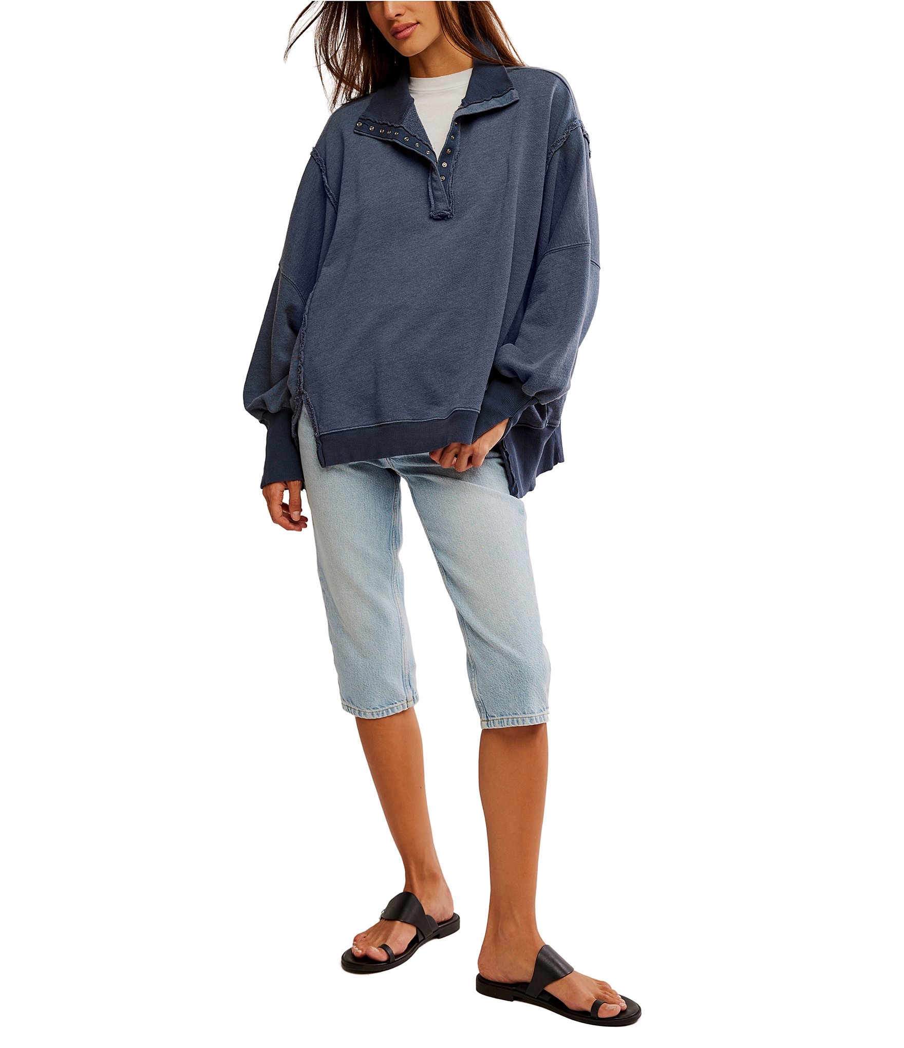 Free People We The Free Camden Henley Collar Neck Long Sleeve Sweatshirt