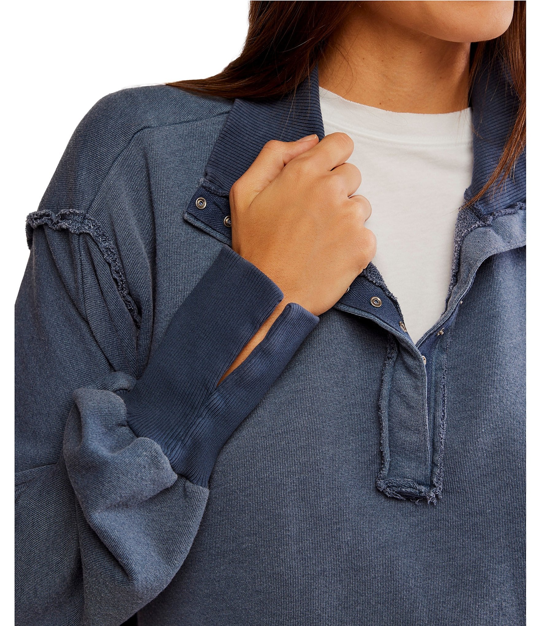 Free People We The Free Camden Henley Collar Neck Long Sleeve Sweatshirt