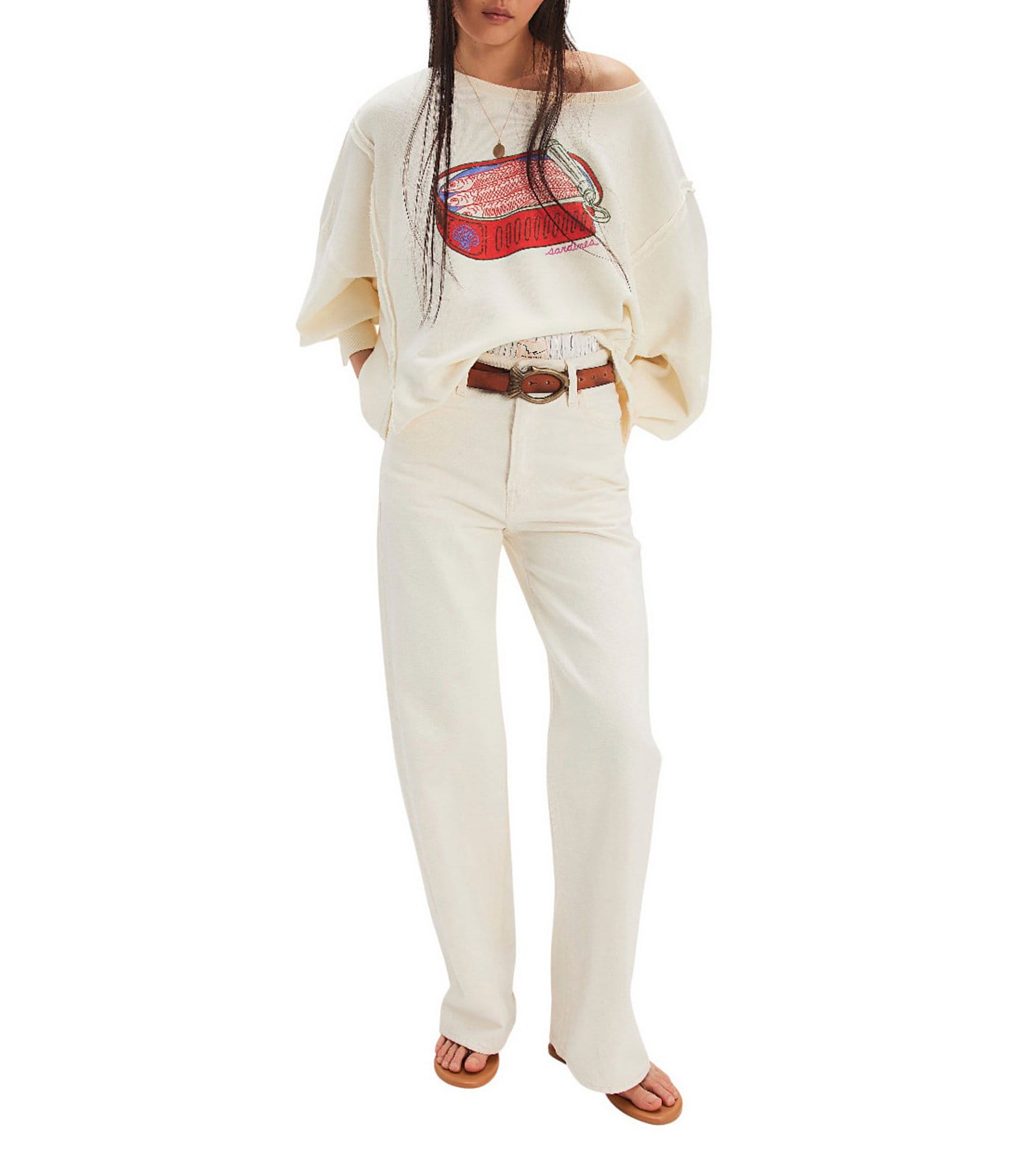 Free People We The Free Camden Sardine Graphic Scoop Neck Long Sleeve Pullover Top