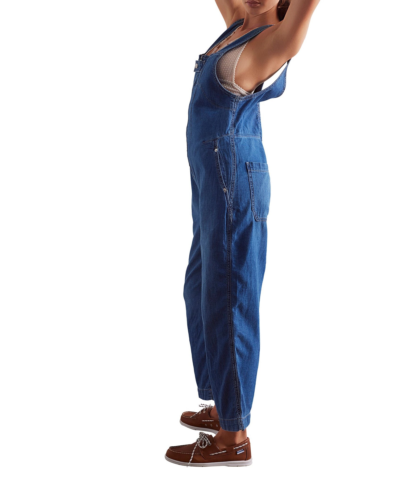 Free People We The Free Jude Square Neck Sleeveless Denim Jumpsuit