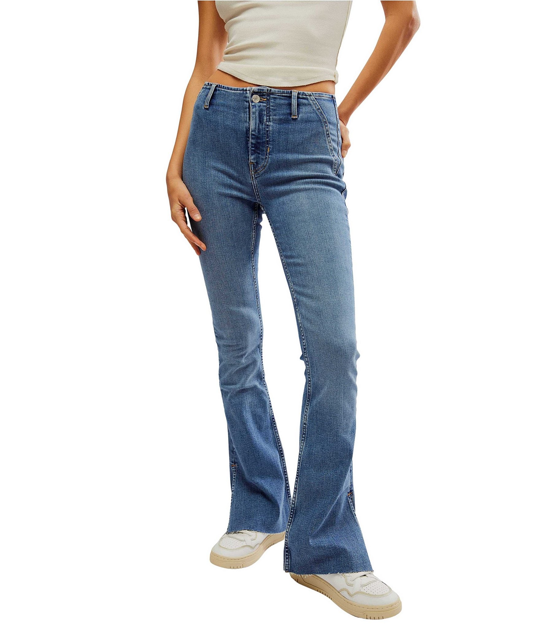 Free People We The Free Level Up Slit Mid Rise Slim Flare Jeans