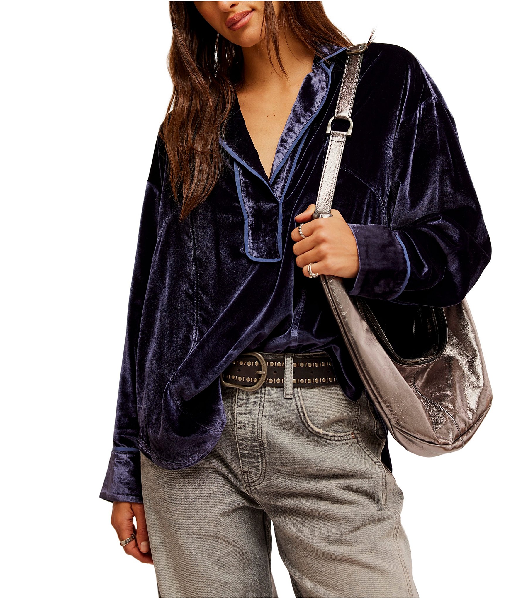 Free People My Best newest Top Velvet Button Up