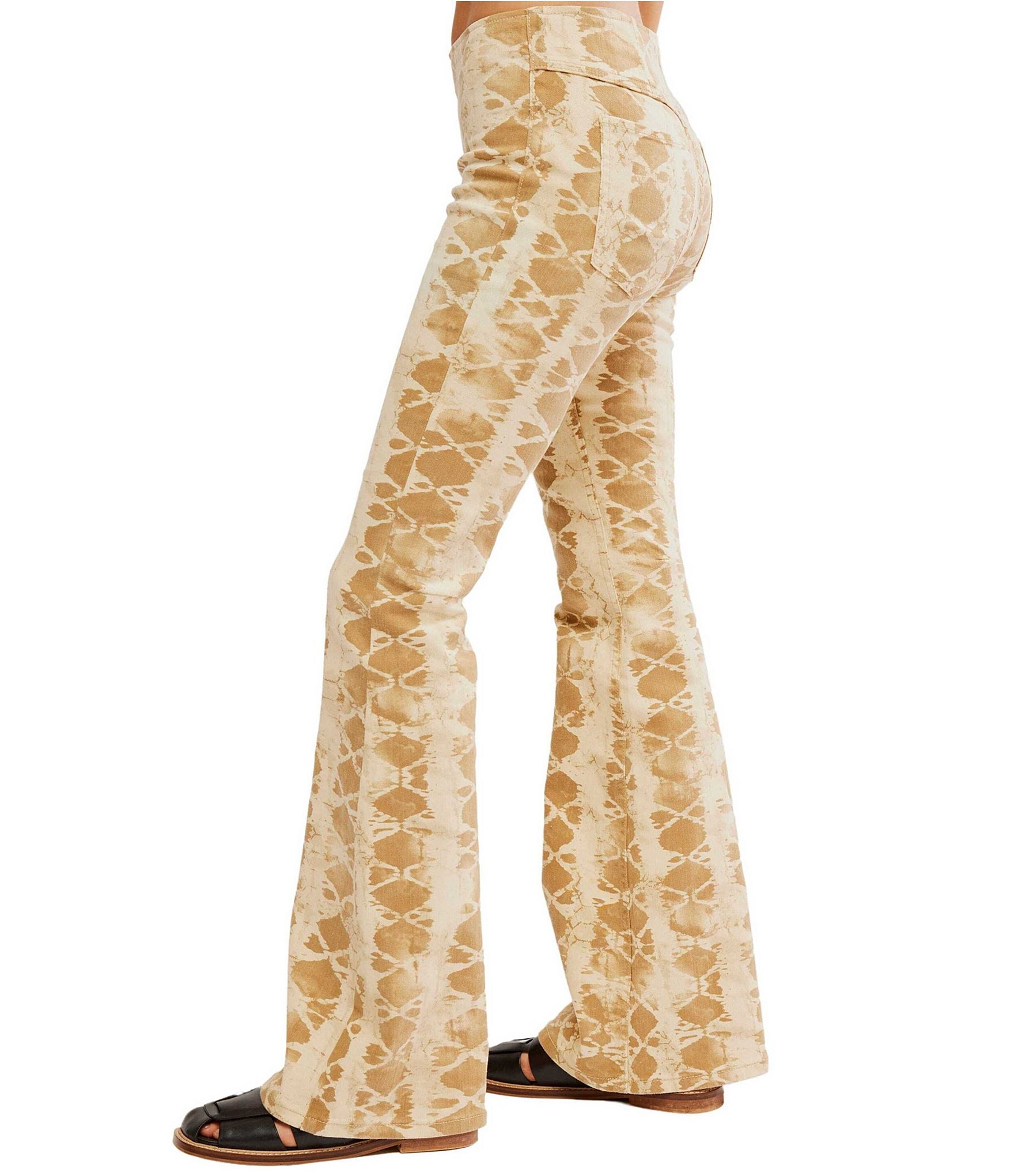 Free People We The Free Penny Snake Print Mid Rise Pull On Flare Pants