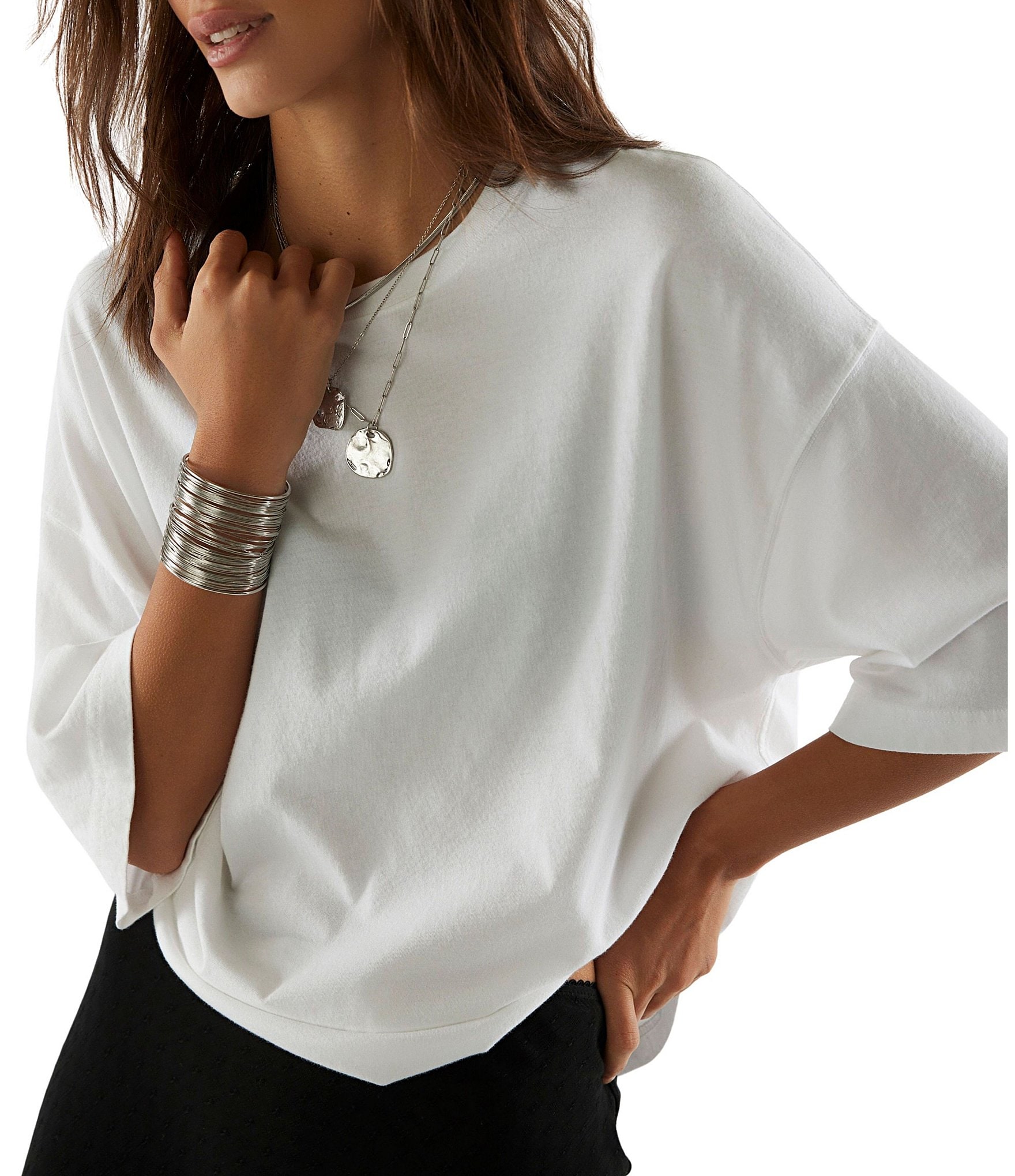 Free People We The Free Perfect Oversized Crew Neck 3/4 Sleeve Tee