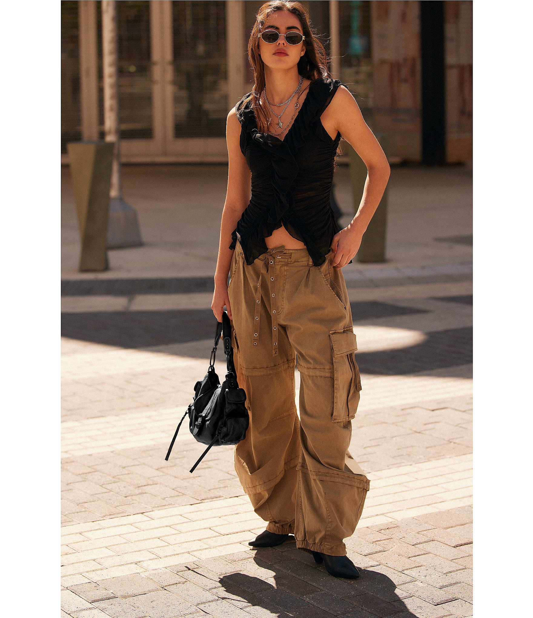 Free People We The Free Reef Curved Mid Rise Twill Cargo Pants