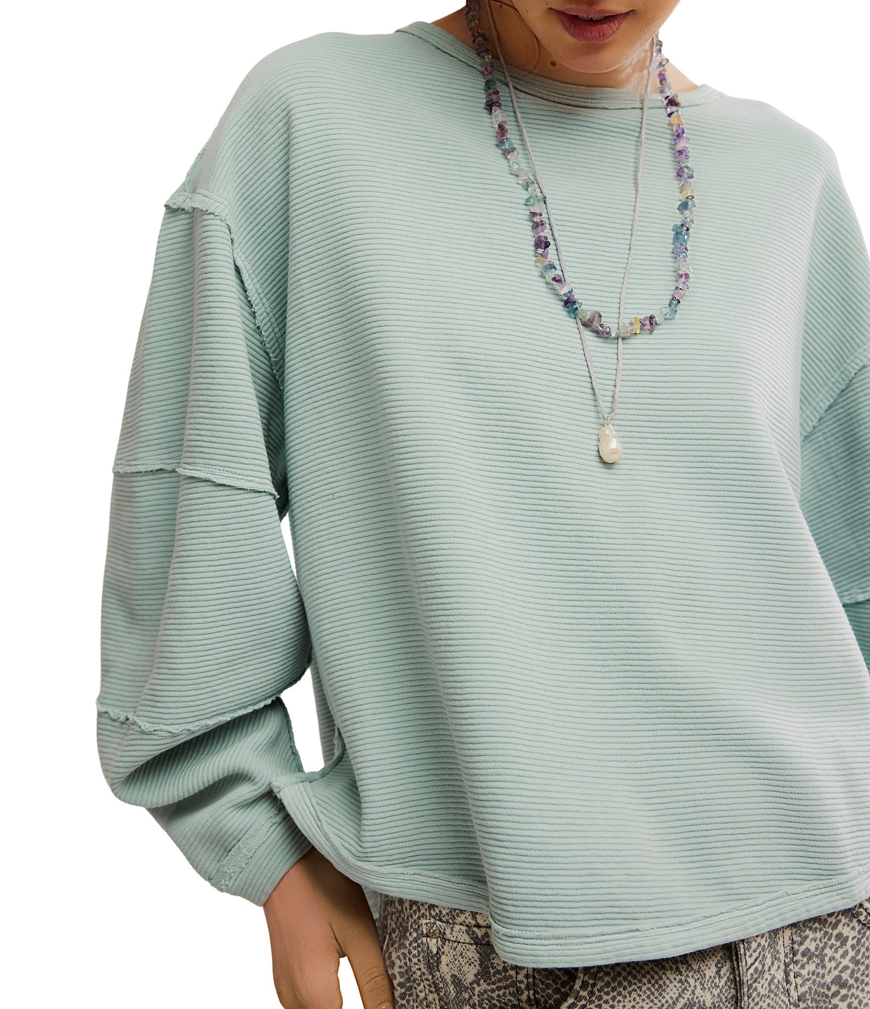 Free People We The Free Total Eclipse Rib Knit Crew Neck Long Sleeve Top