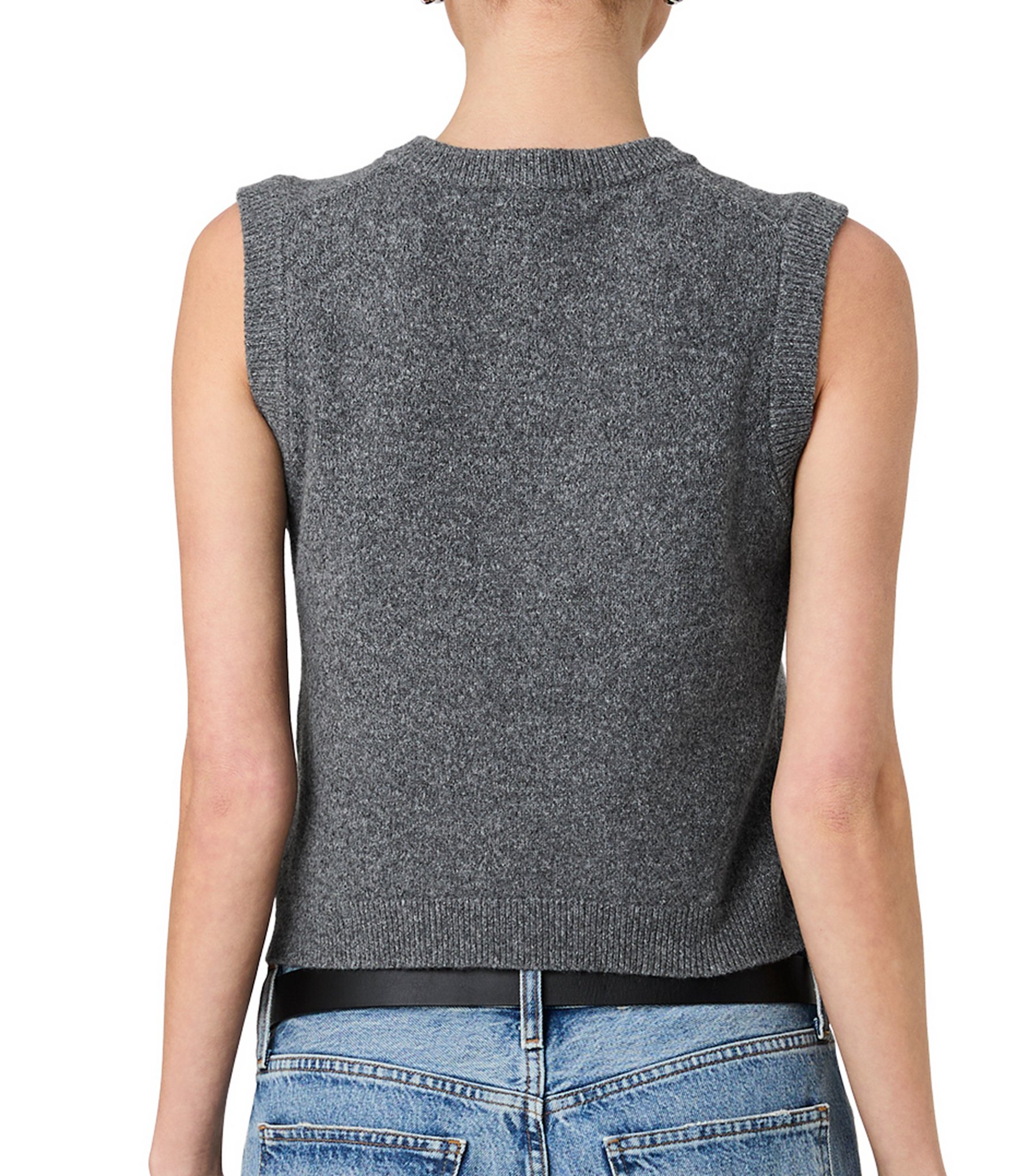 French Connection Aleyna Knit Round Neck Sleeveless Contrast Button Front Top