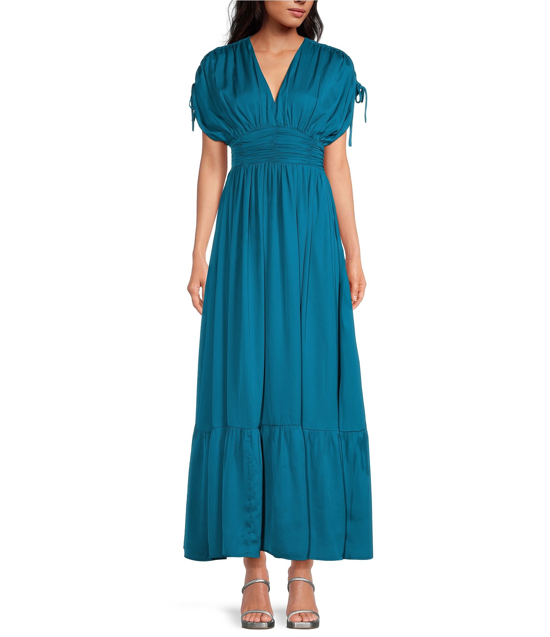 French Connection Audrey V-Neck Short Sleeve Satin Maxi Dress | Dillard's