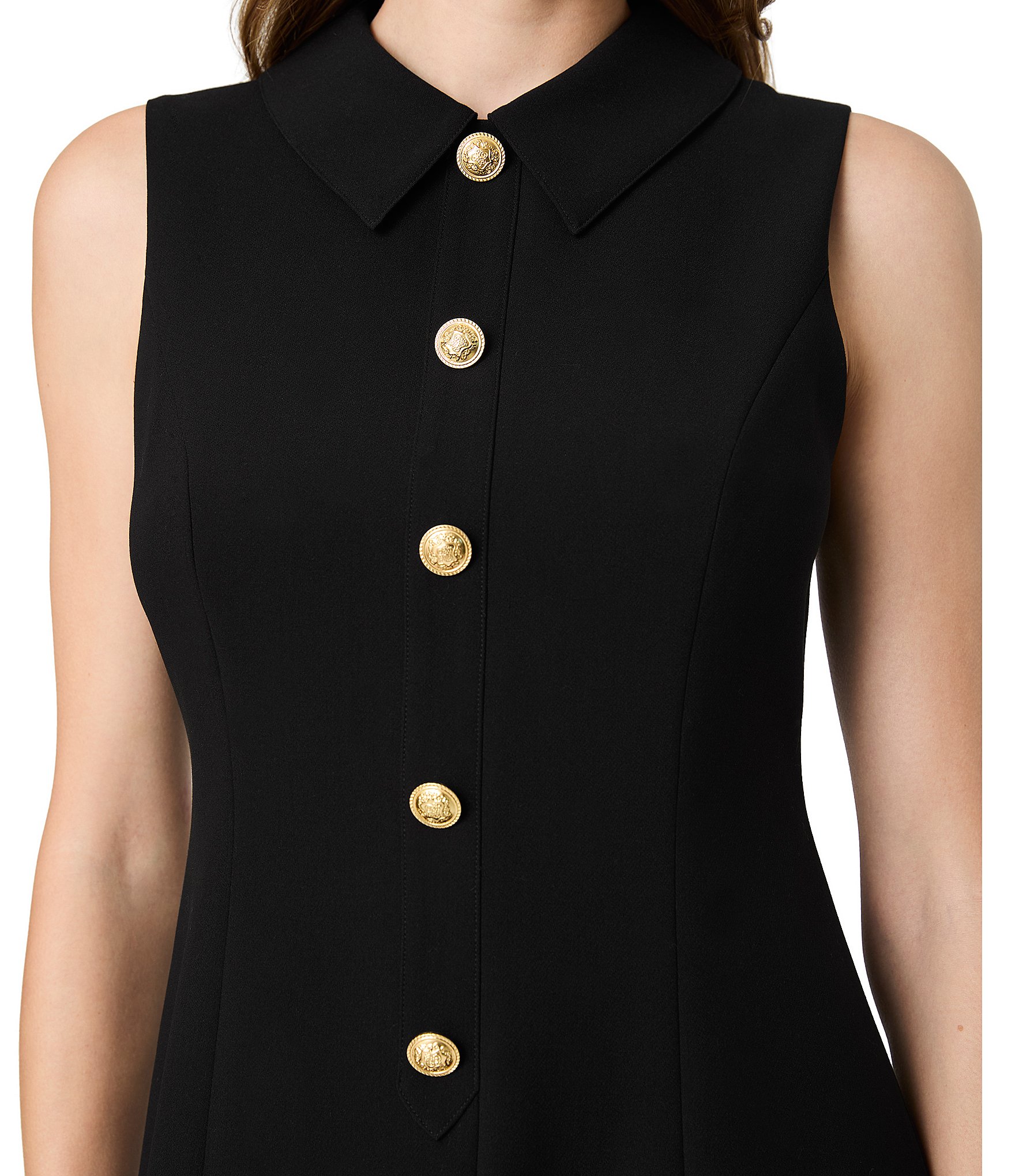 French Connection Azra Twill Collared Neck Sleeveless Structured Shift Mini Dress