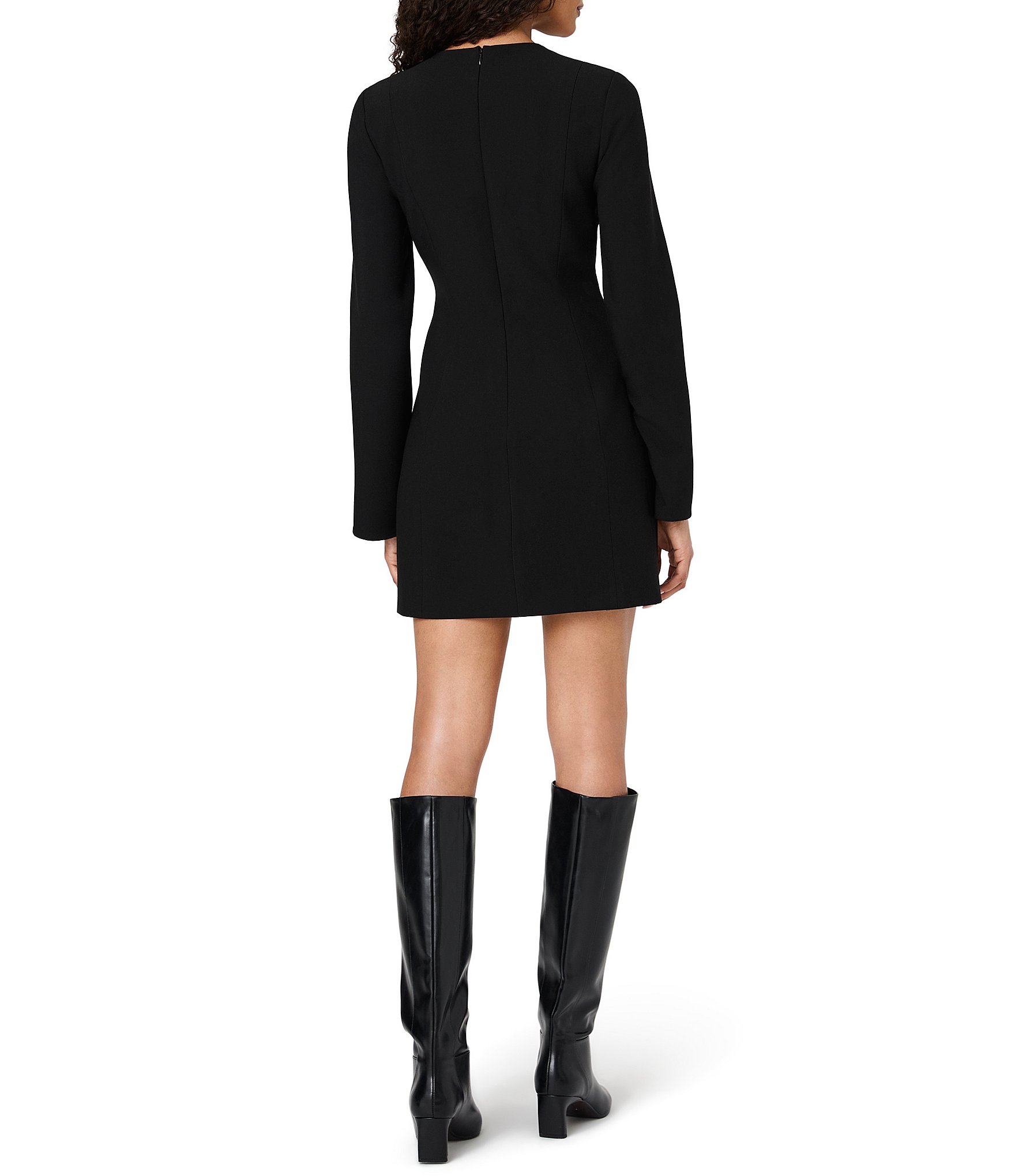 French Connection Azra Twill Crew Neck Long Sleeves A-Line Mini Dress