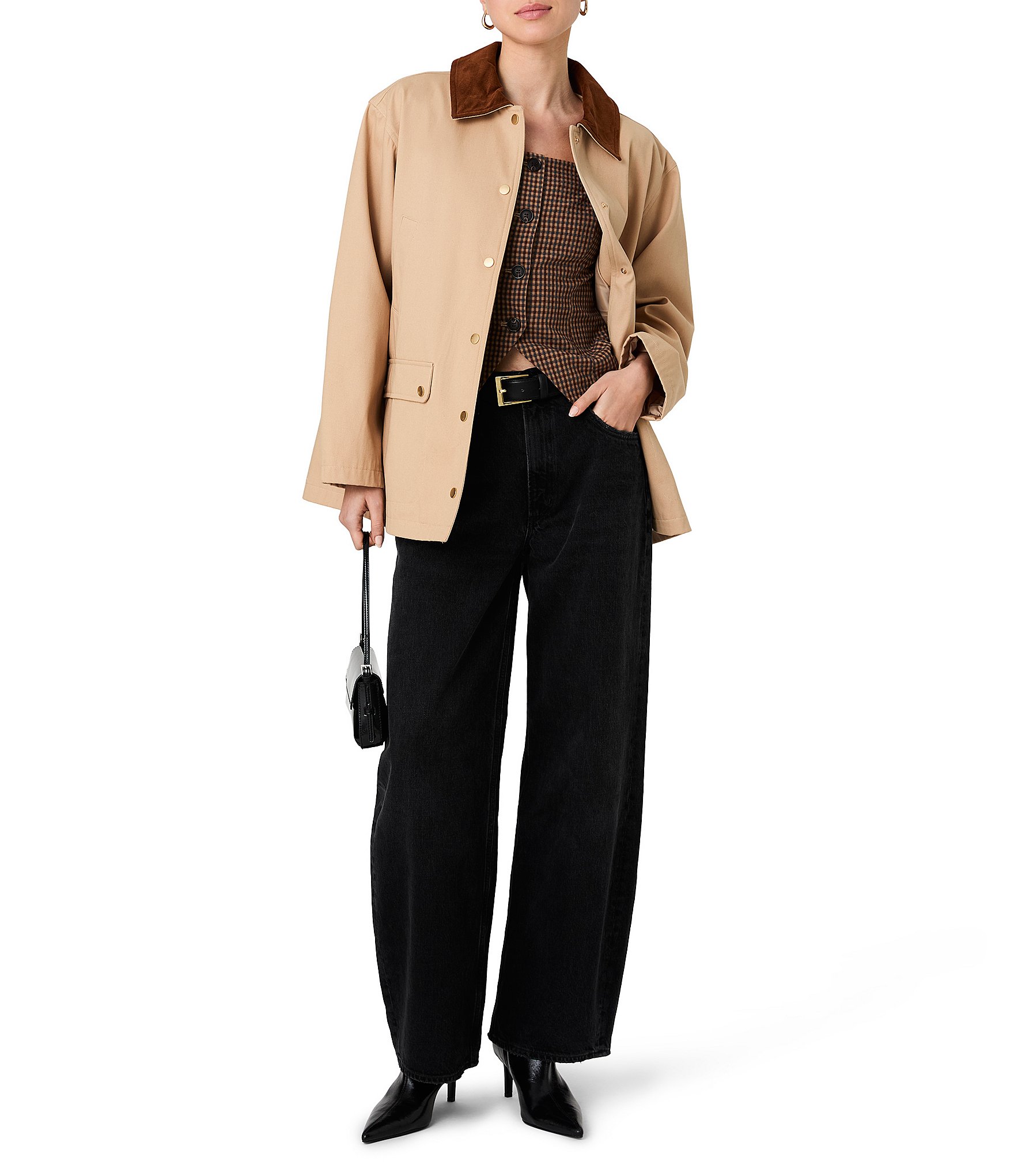 French Connection Corduroy Collard Long Sleeve Barn Jacket