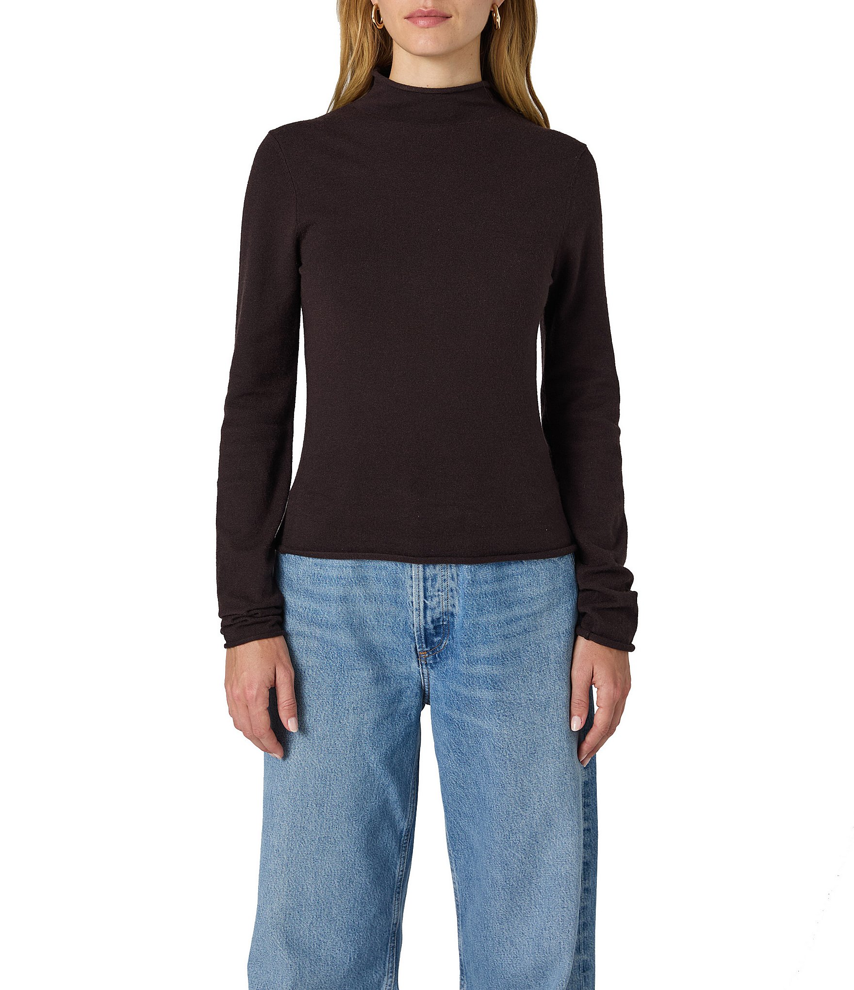 French Connection Cosysoft Knit Mock Neck Long Sleeve Fitted Top