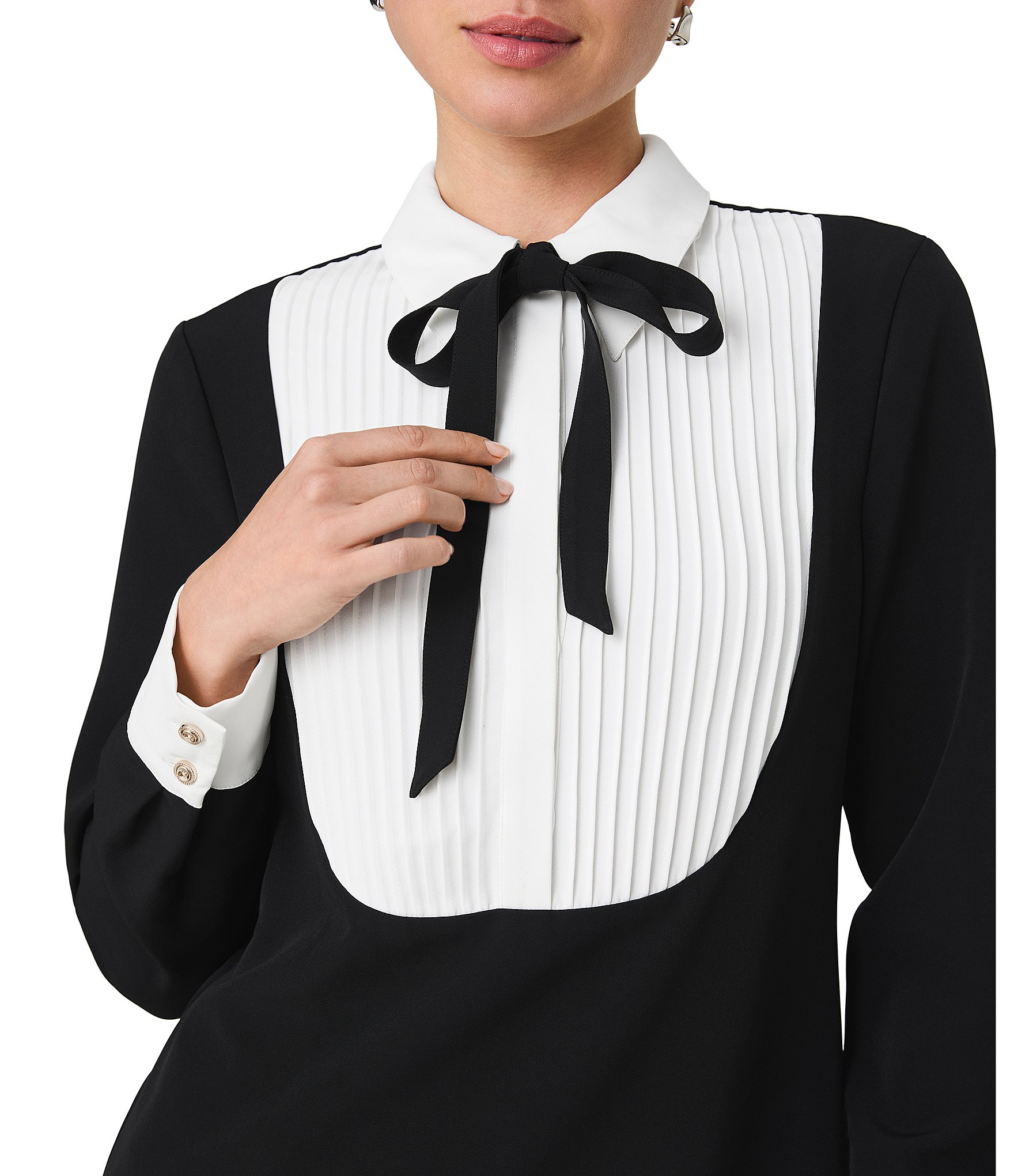 French Connection Crepe Collared Neck Bow Detail Shift Mini Dress