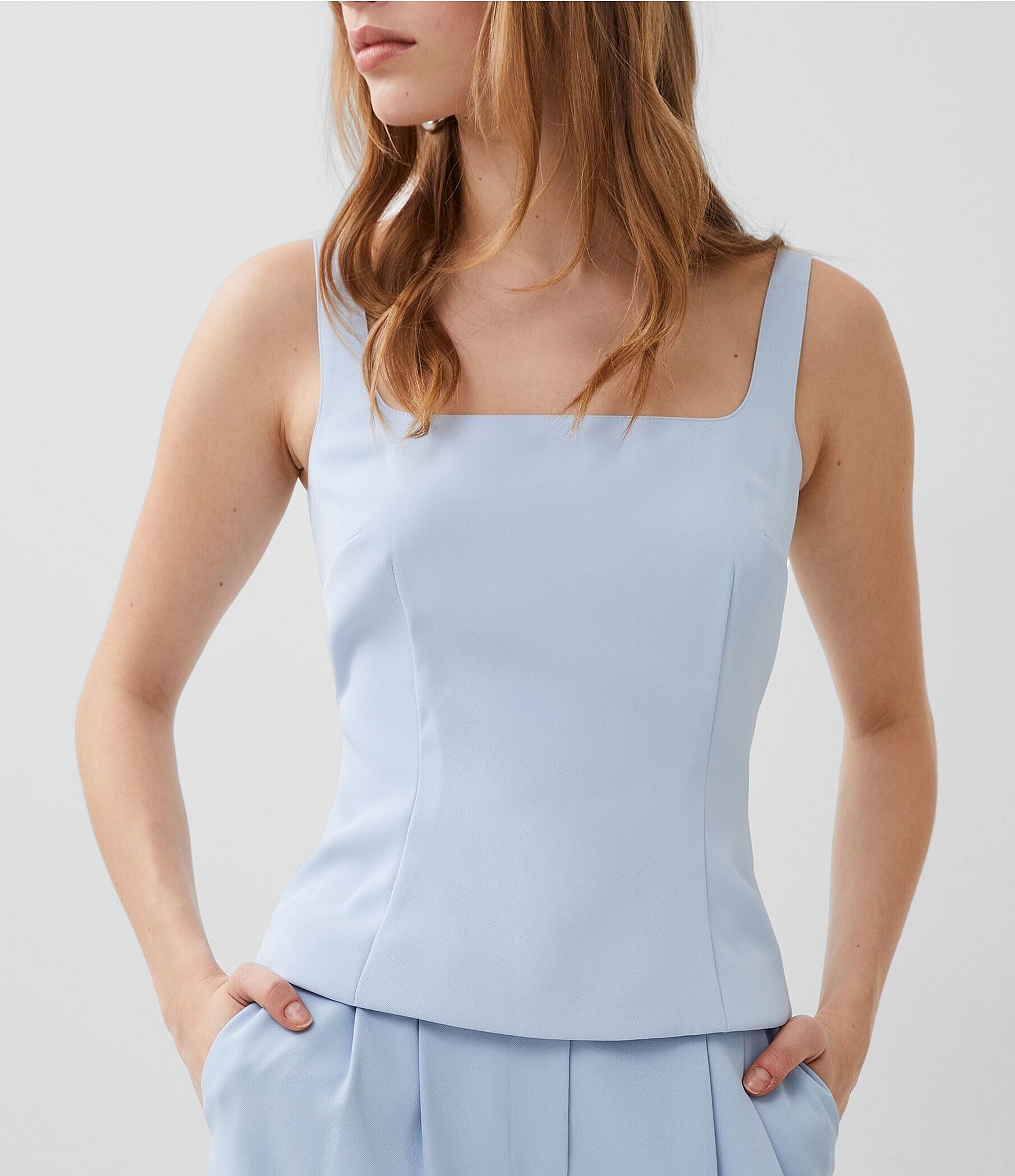 French Connection Harry Suiting Square Neck Top Cashmere Blue