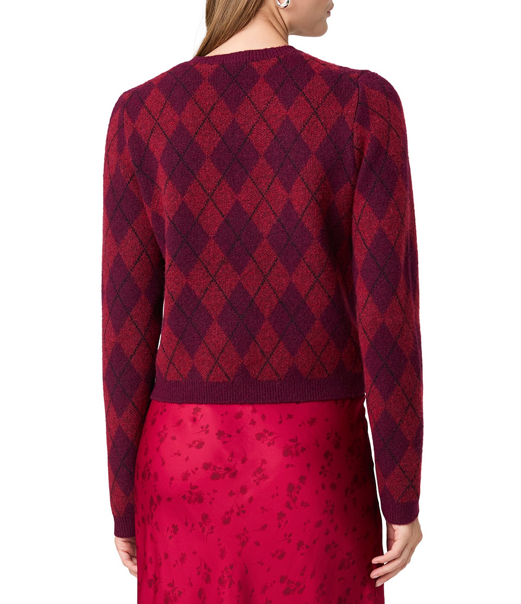 French Connection Koda Knit Argyle Jacquard Crew Neck Pullover Sweater