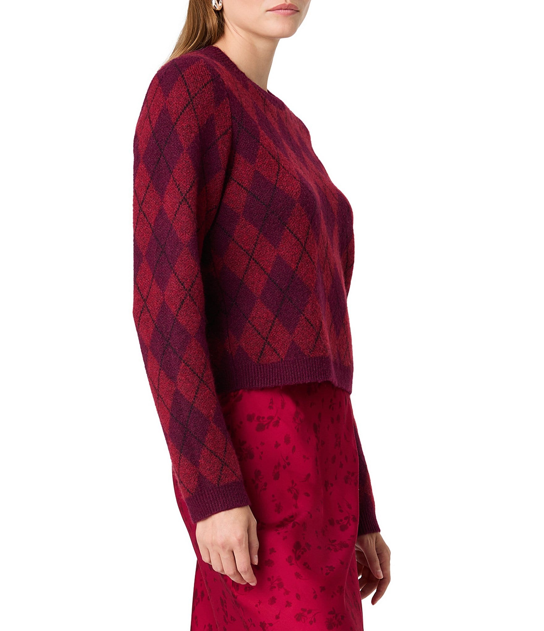 French Connection Koda Knit Argyle Jacquard Crew Neck Pullover Sweater