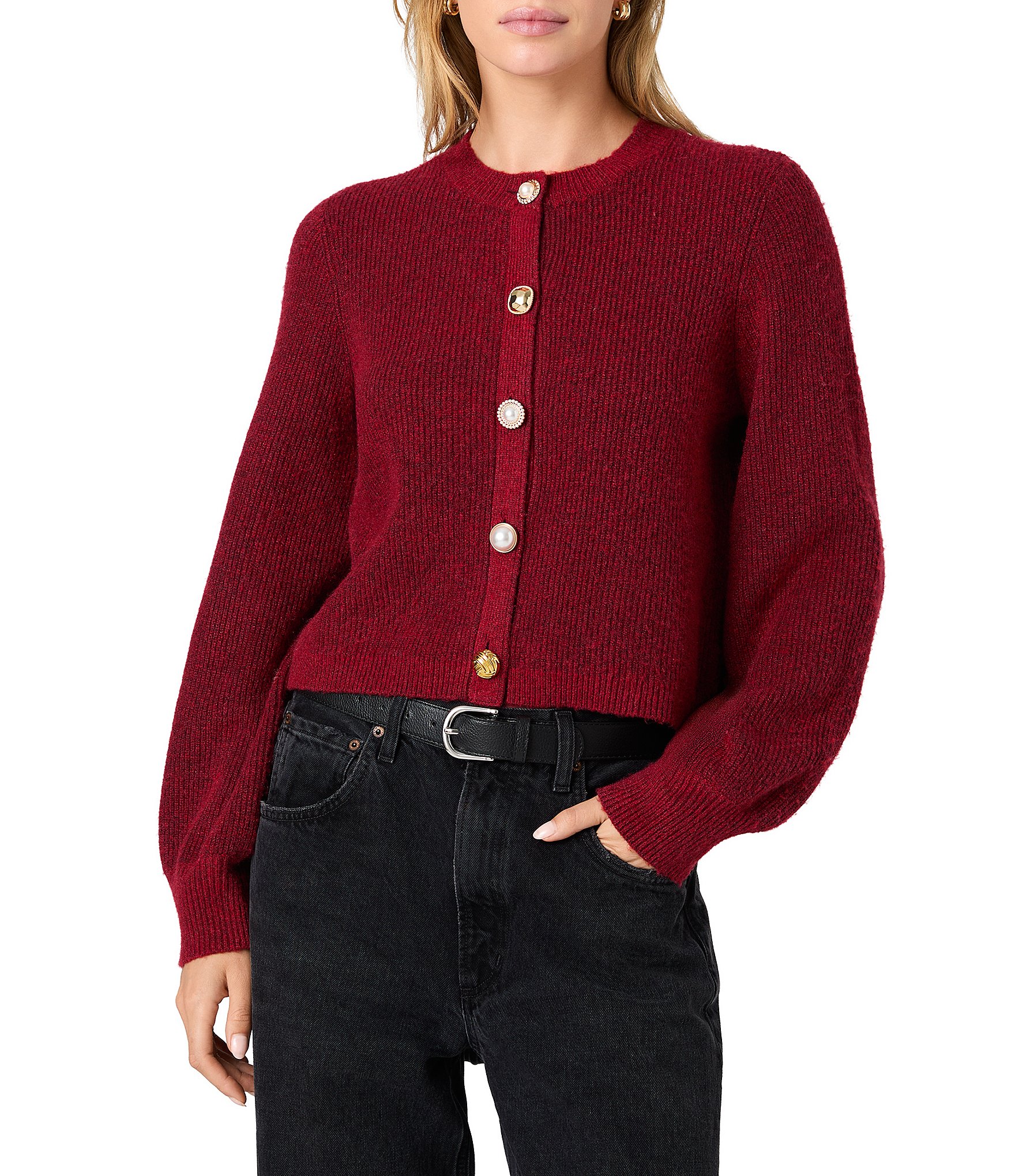 French Connection Koda Knit Multi Button Crew Neck Long Sleeve Cardigan