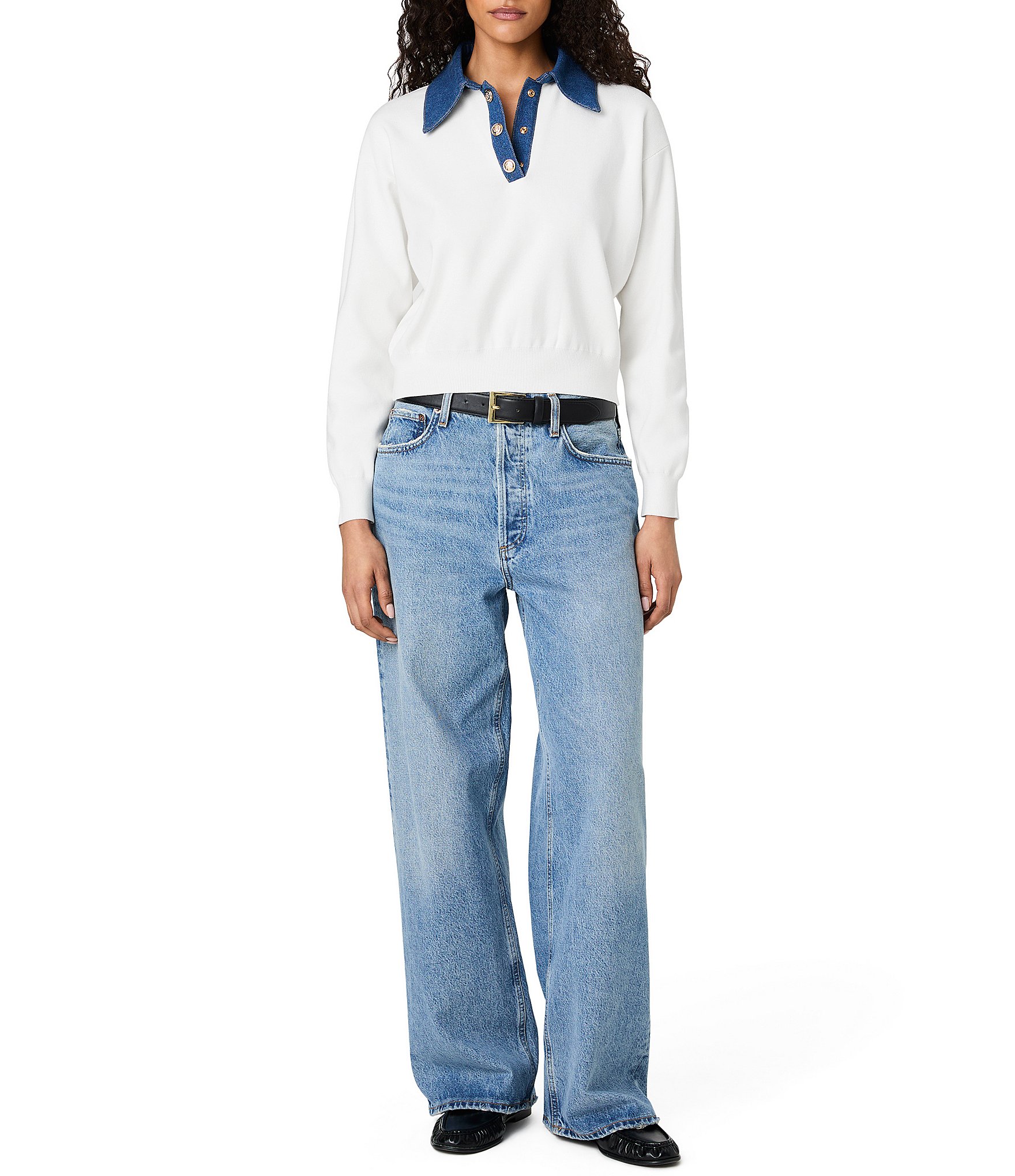 French Connection Maxime Knit Contrast Collared Long Sleeve Sweater