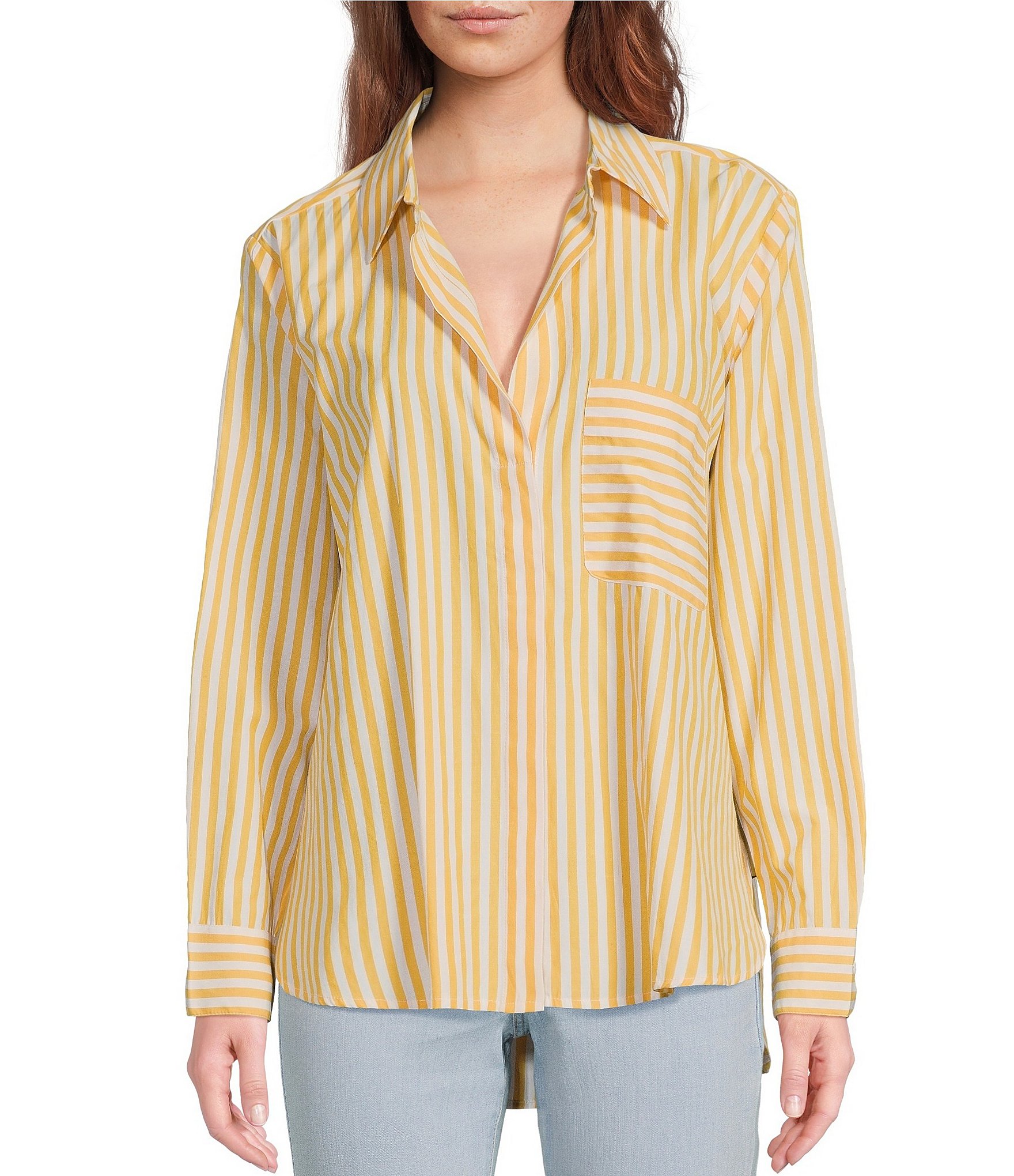 French Connection Striped Poplin Button Front Long Sleeve Shirt | Dillard's