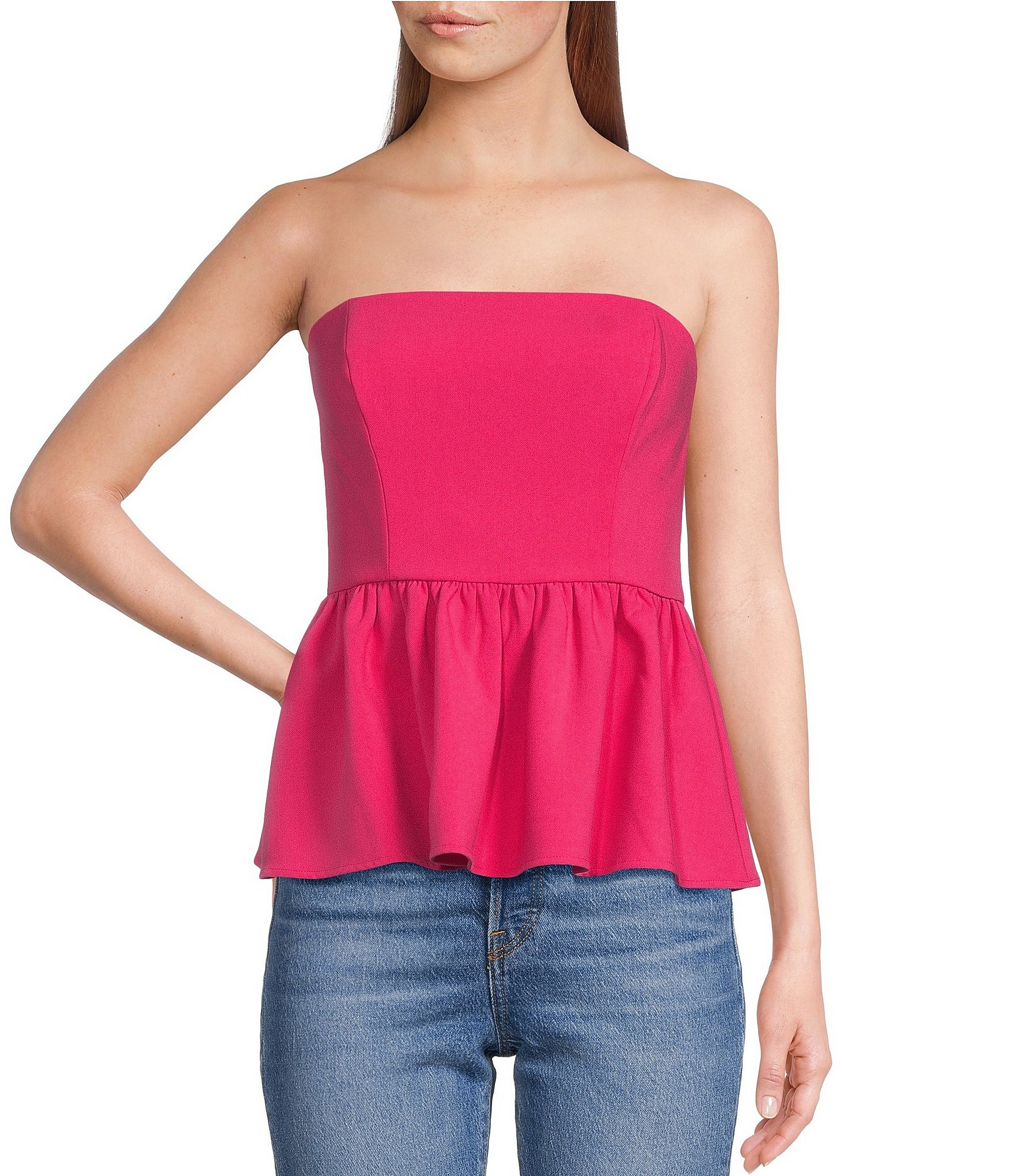 French Connection Whisper Strapless Peplum Top | Dillard's