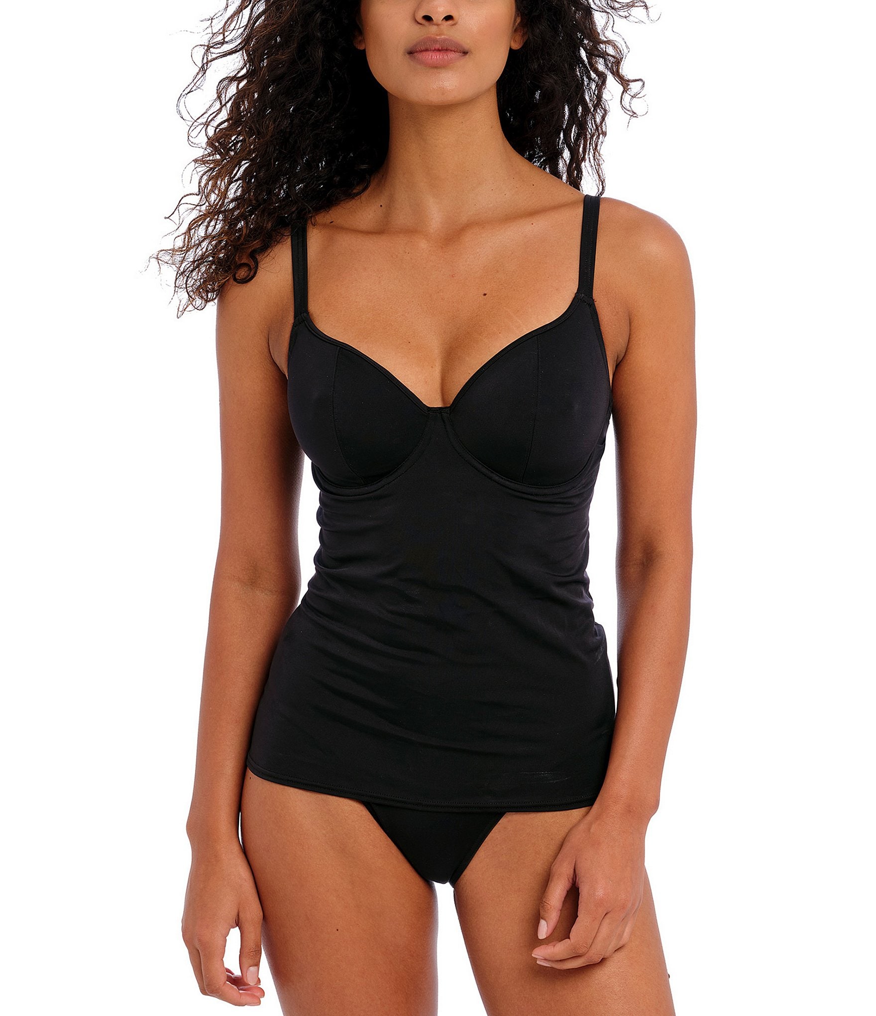 Freya Jewel Cove Solid Non Padded Plunge Neck Tankini Swim Top And Moderate Coverage Bikini 2264