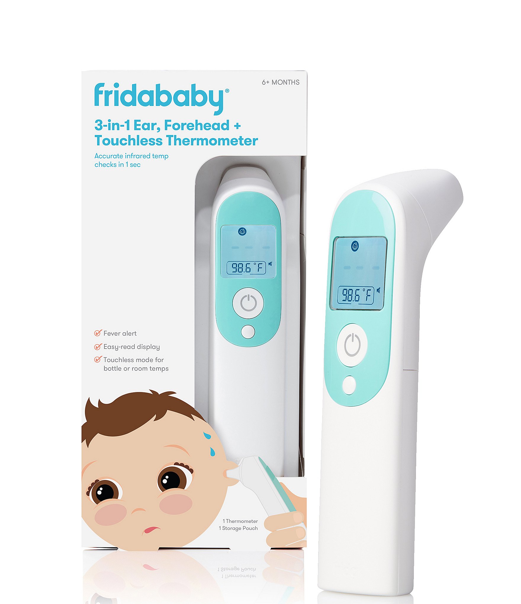 LOOKEE Petite Infrared Touchless Forehead Thermometer for Adults and Kids | Baby Thermometer with Fever Alarm | 3-in-1 No Touch Medical Digital