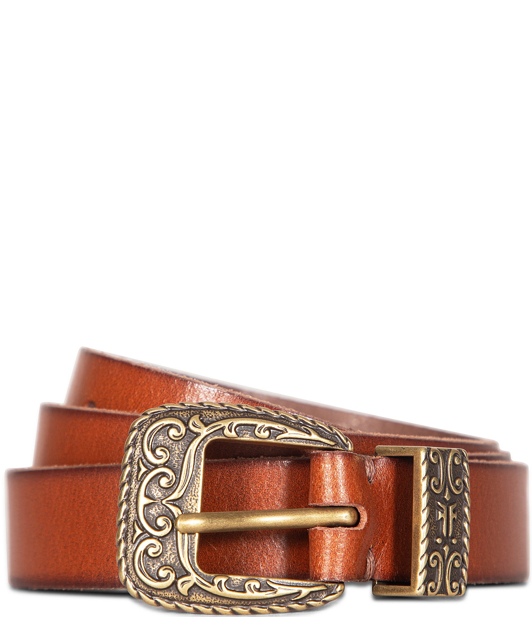 Frye 0.9#double; Logo Western Leather Belt