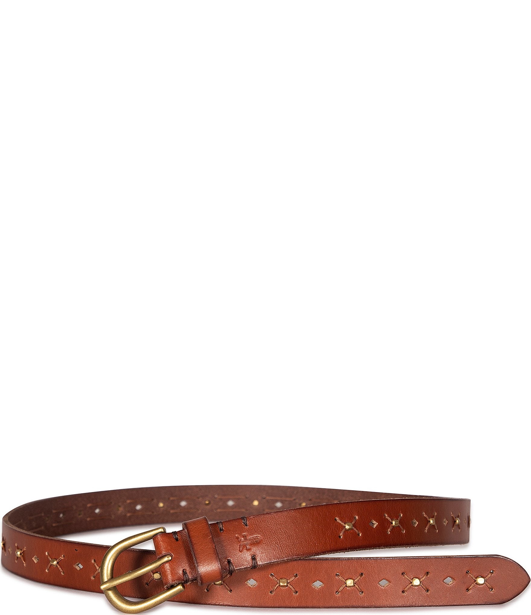 Frye 0.98#double; Beaded Perforated Leather Belt