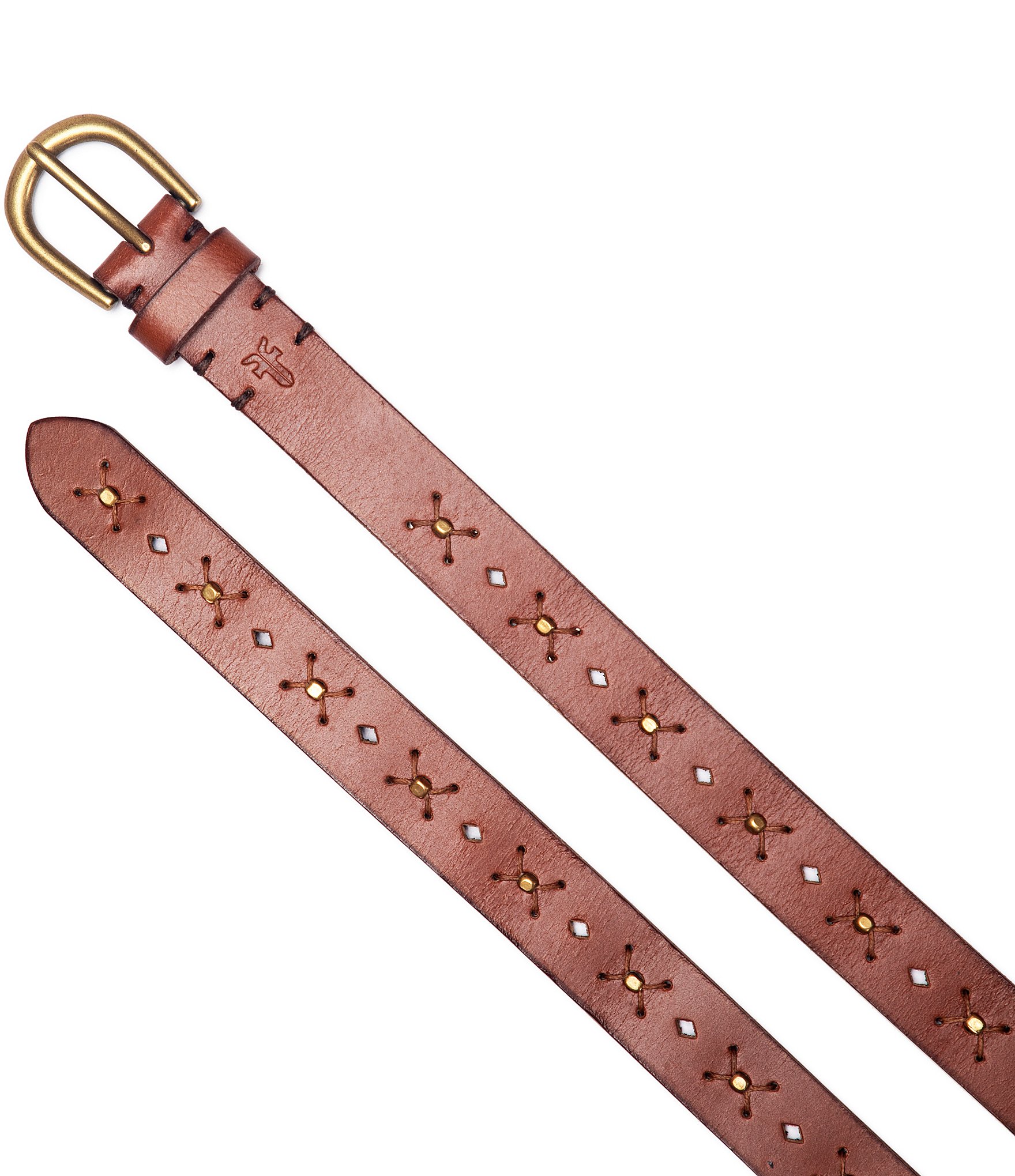 Frye 0.98#double; Beaded Perforated Leather Belt