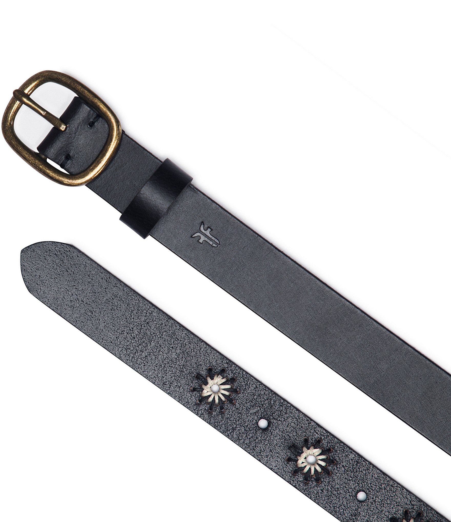 Frye 1.1#double; Embroidered Leather Belt