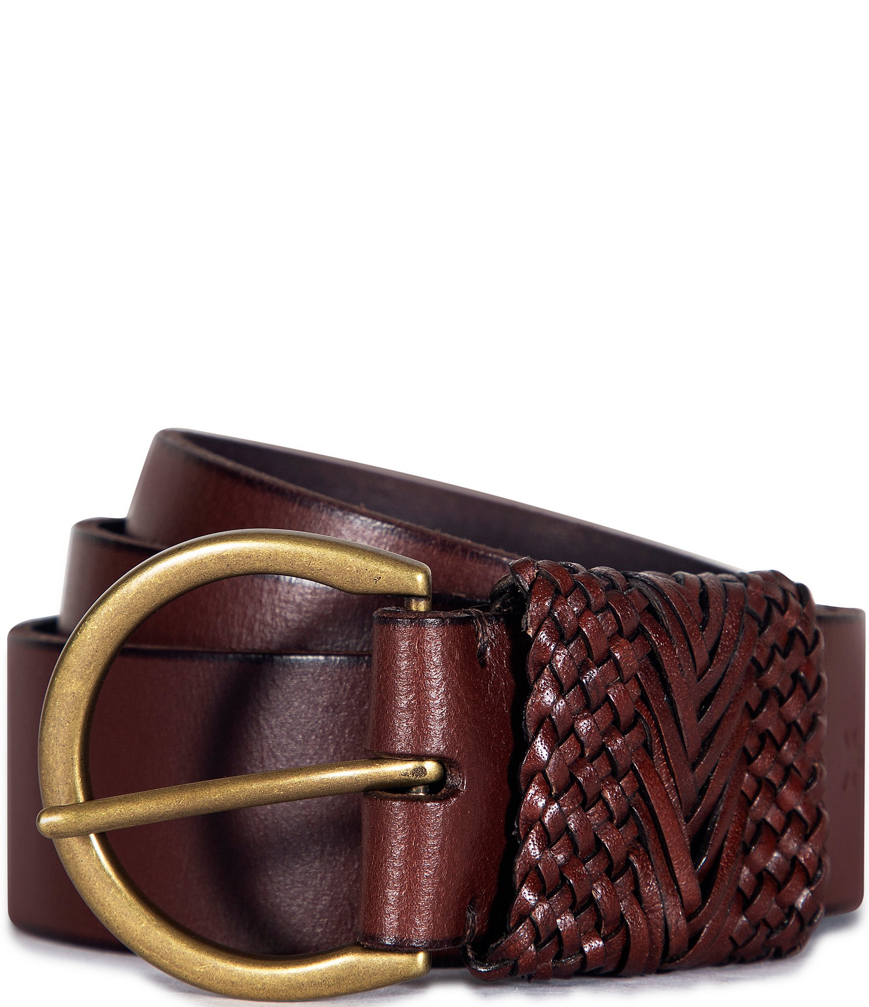 Lauren Ralph Lauren Crescent-Buckle Woven Leather Wide Belt