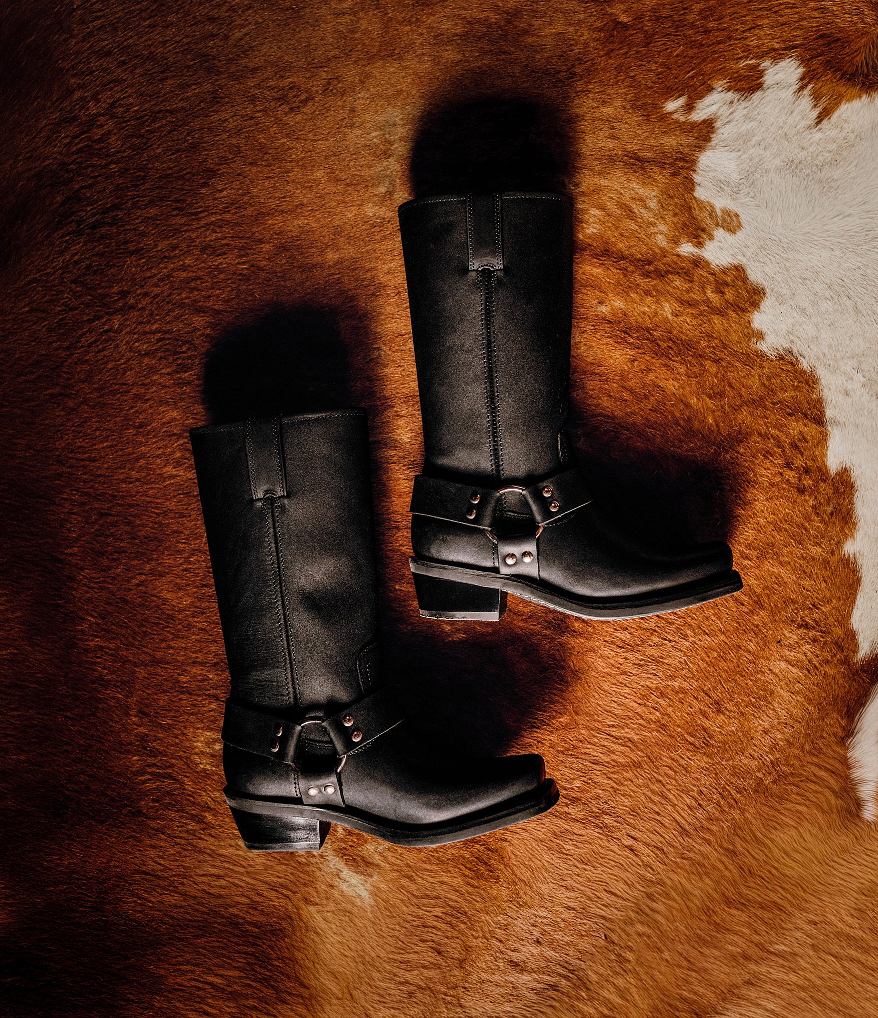Frye Women's Leather 12R O-Ring Harness Hardware Square Toe Tall Moto Boots