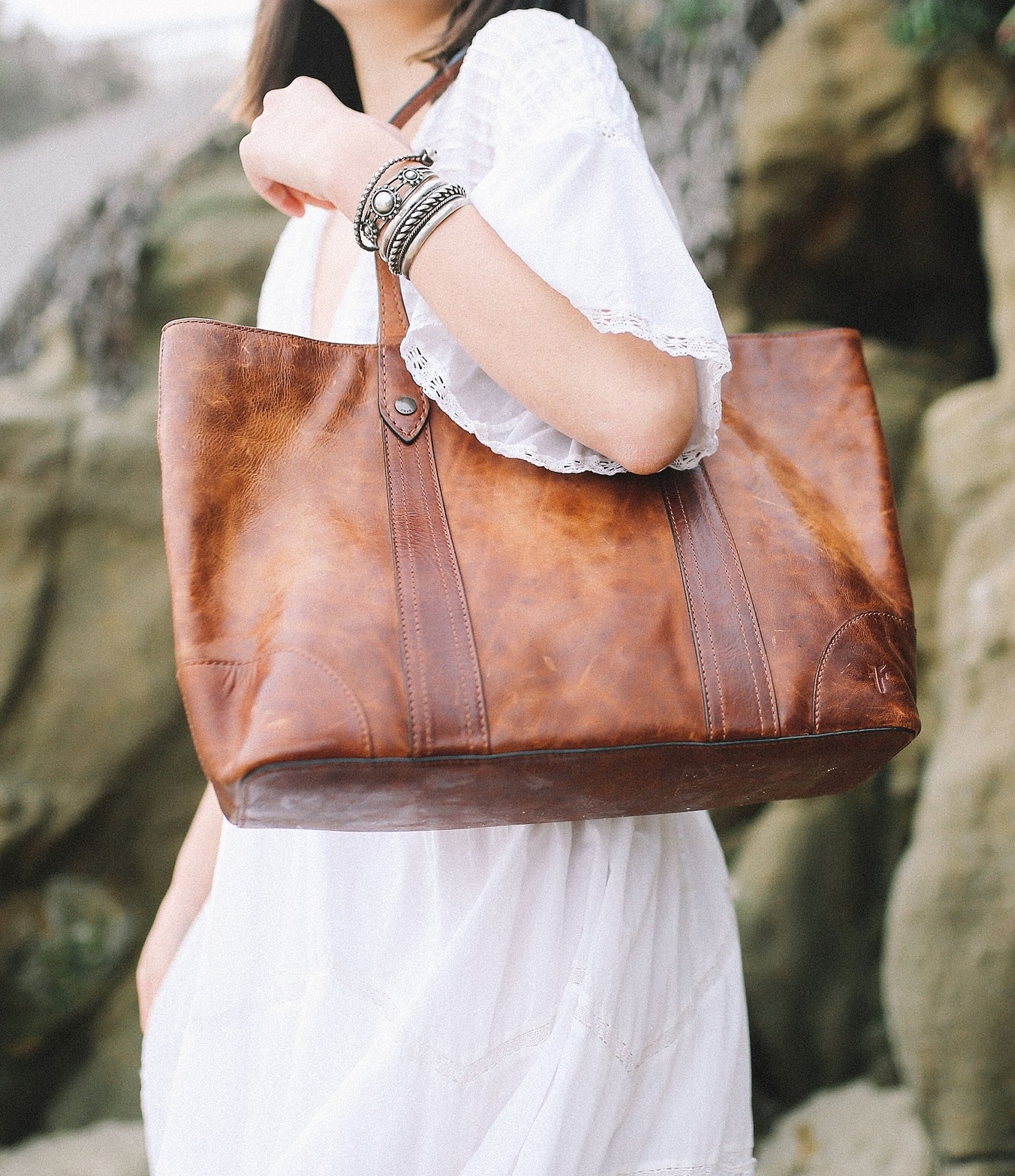 Frye Melissa Washed Leather Shopper Tote Bag