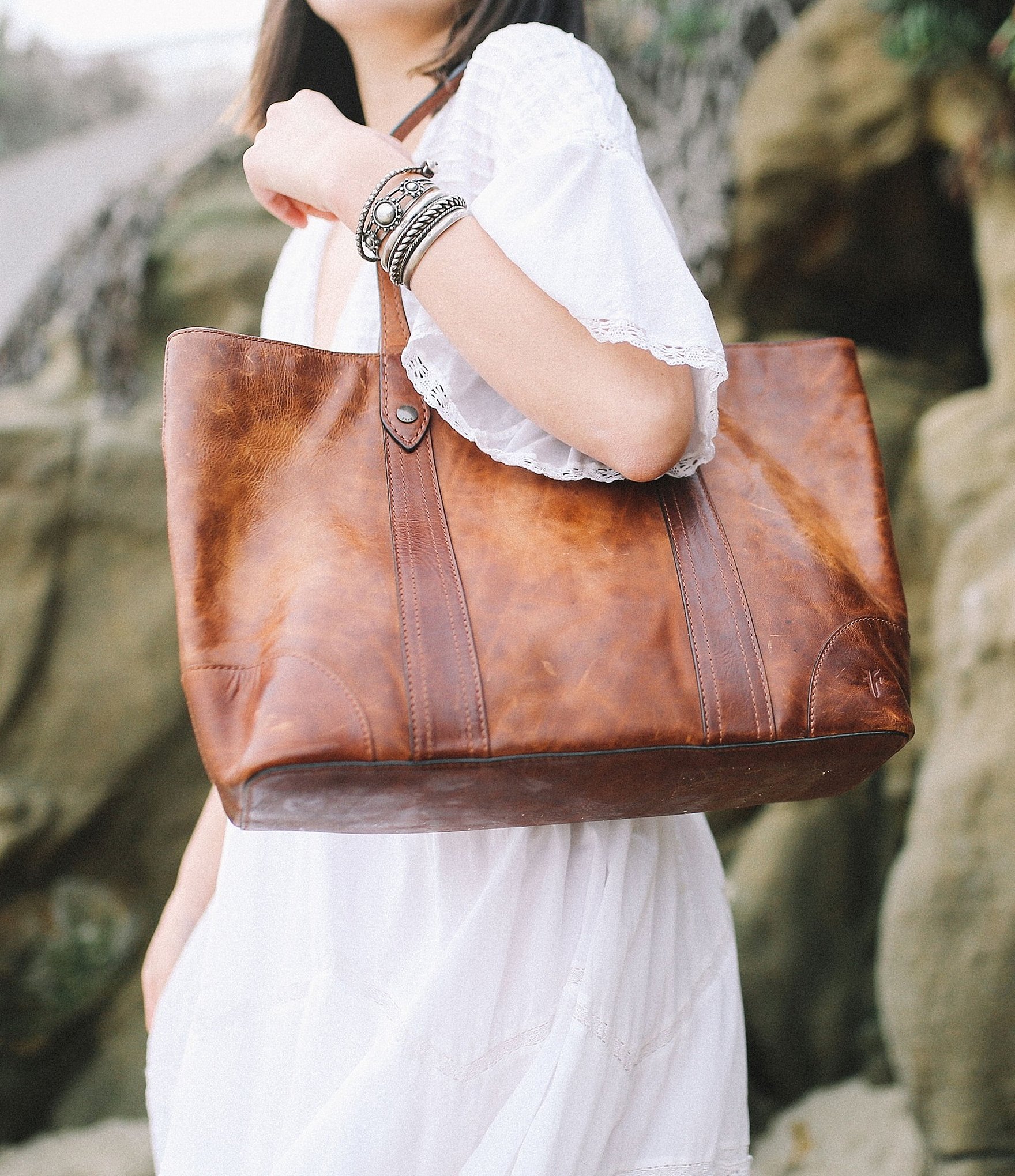 Frye Melissa Washed Leather Shopper Tote Bag