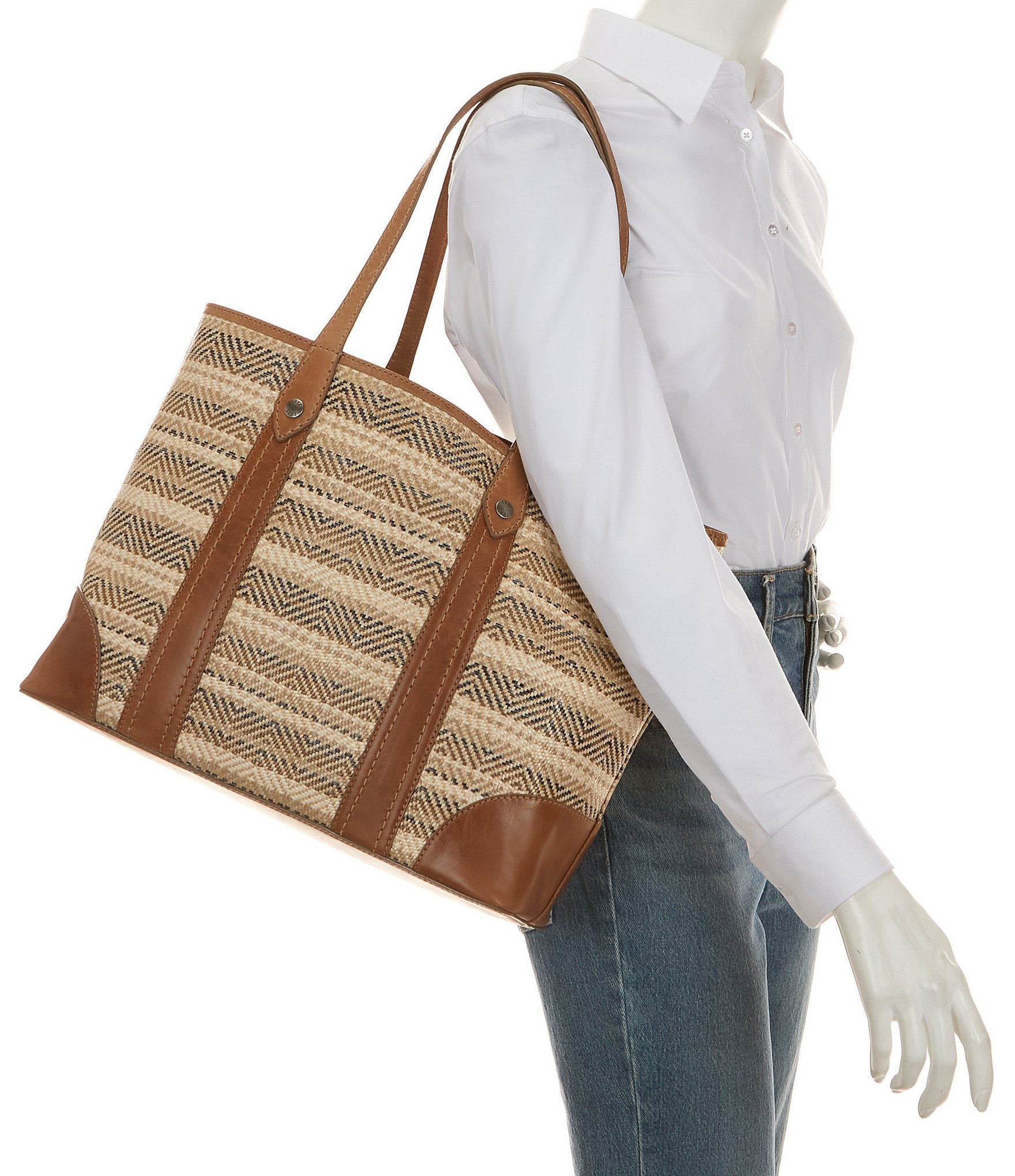 Frye Melissa Straw Shopper Tote Bag