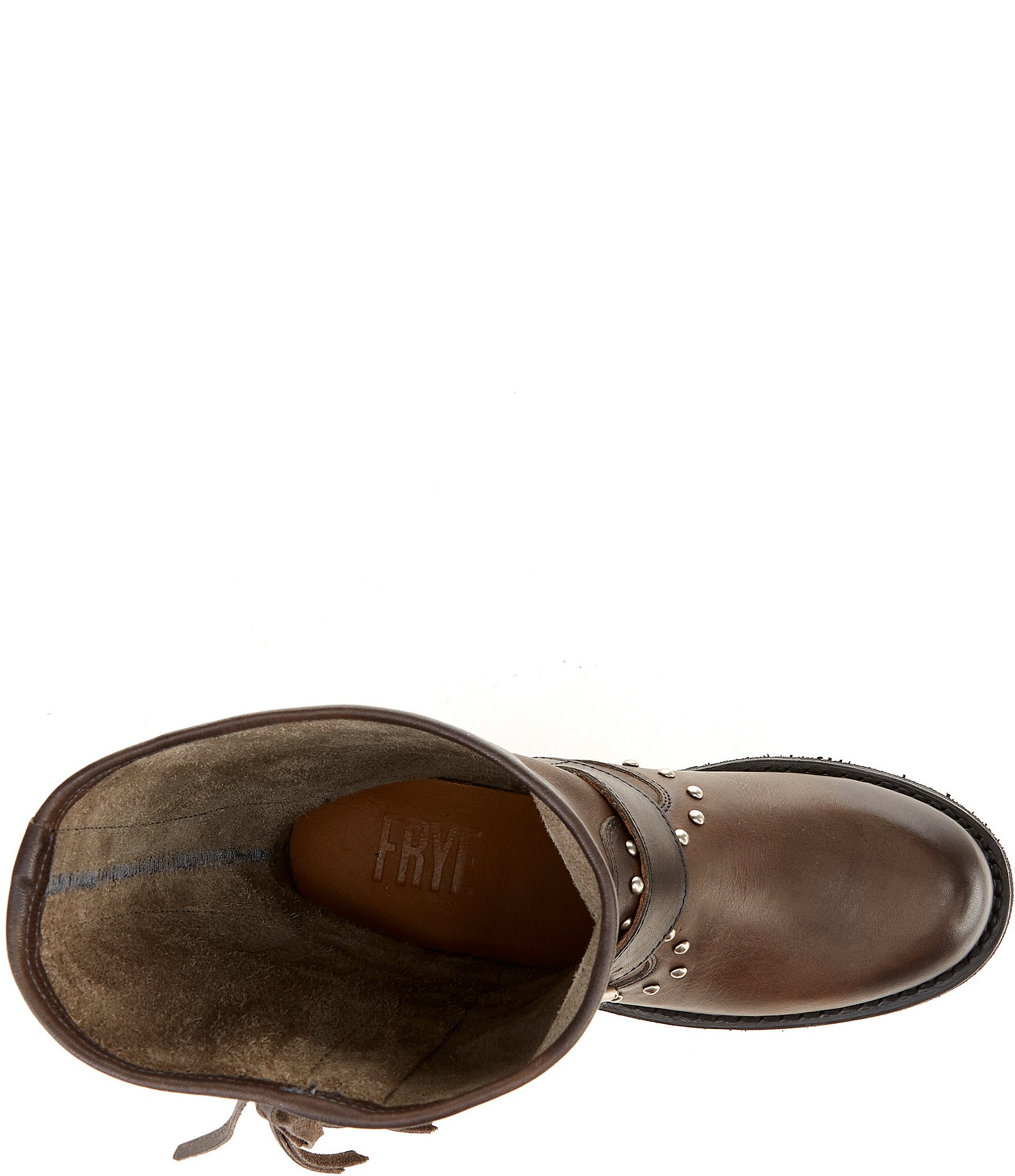 Frye Viv Fringe Studded Leather Engineer Mid Calf Boots