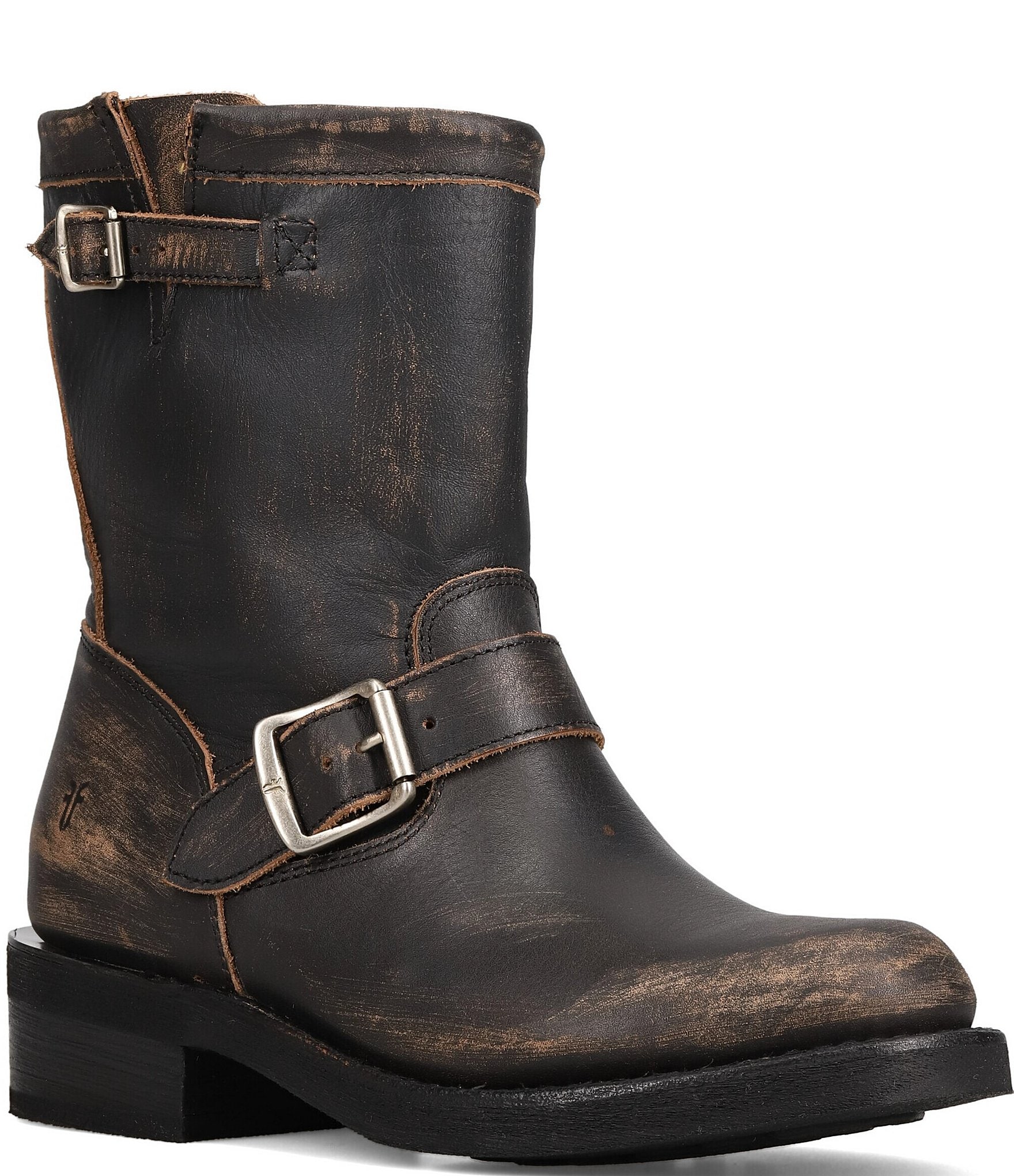 Frye Viv Leather Buckle Hardware Short Engineer Booties